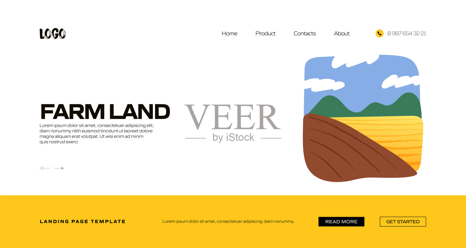 农场土地概念矢量插图登陆页面模板，网站横幅，广告和营销材料，在线广告，业务演示等。插画图片素材