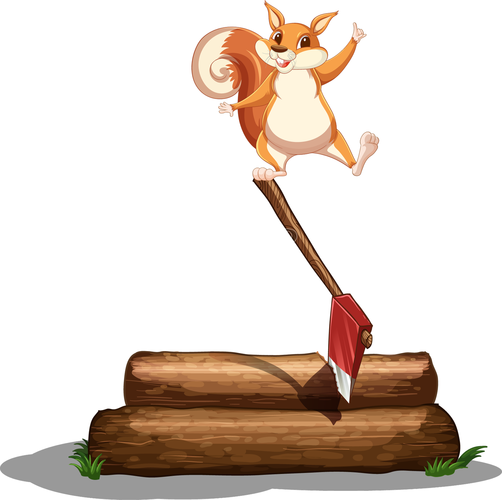 一只松鼠在用斧头砍木头设计元素图片