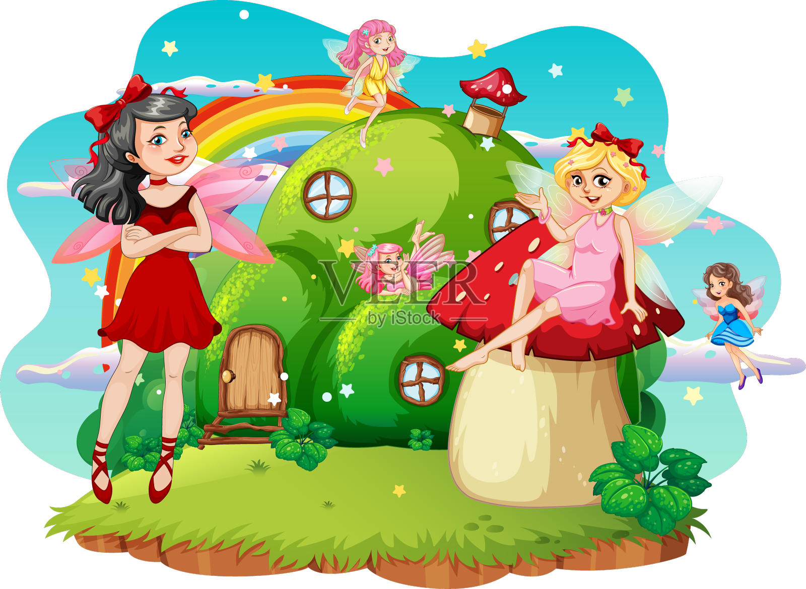 岛上有一群可爱的仙女设计元素图片