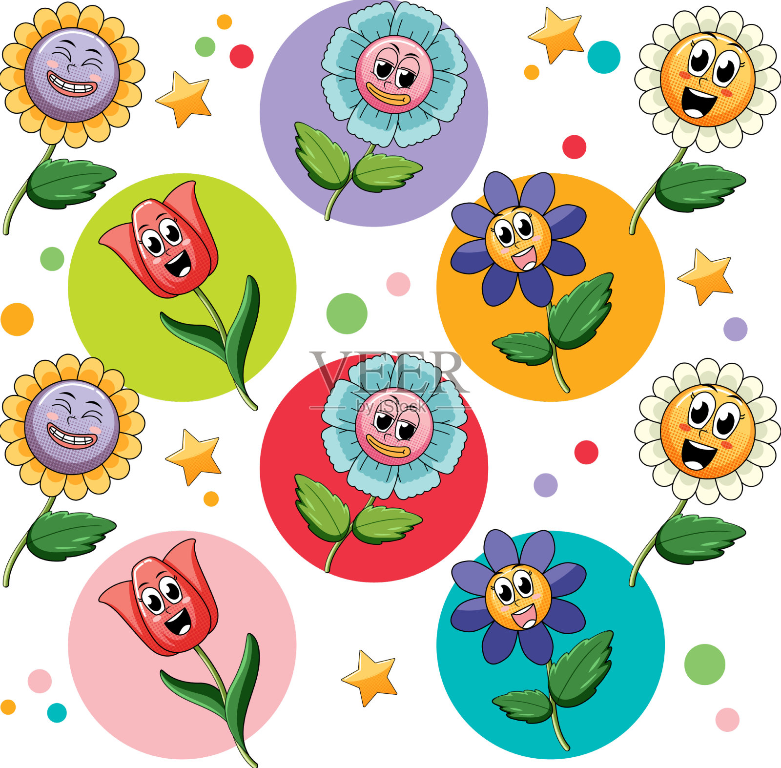 无缝的背景与彩色的花朵插画图片素材