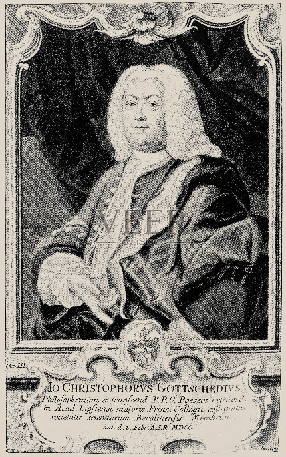 约翰·克里斯托夫·戈特谢德(1700年2月2日- 1766年12月12日)，德国哲学家、作家、批评家插画图片素材