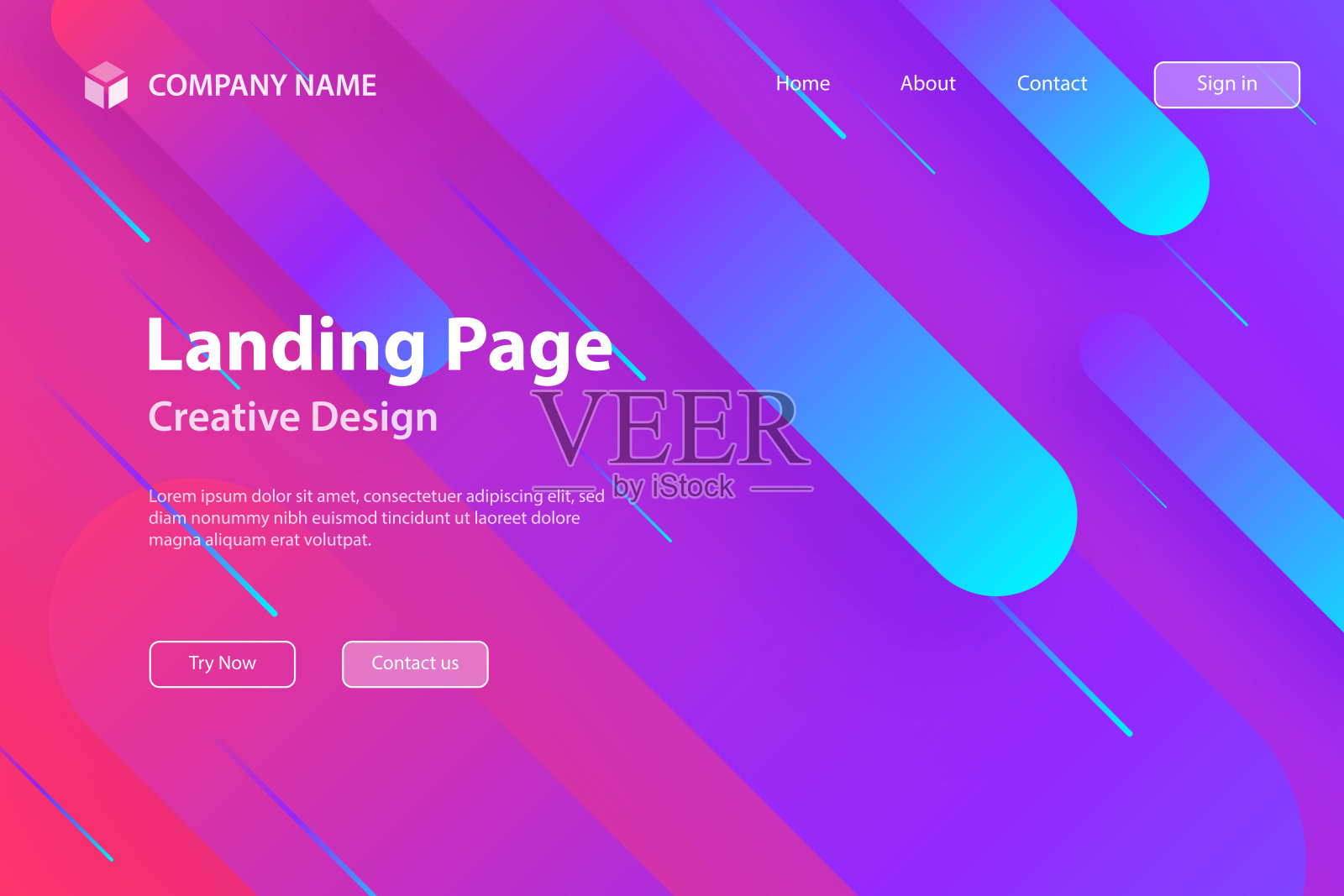 登陆页模板-几何形状的抽象设计-新潮的紫色渐变插画图片素材