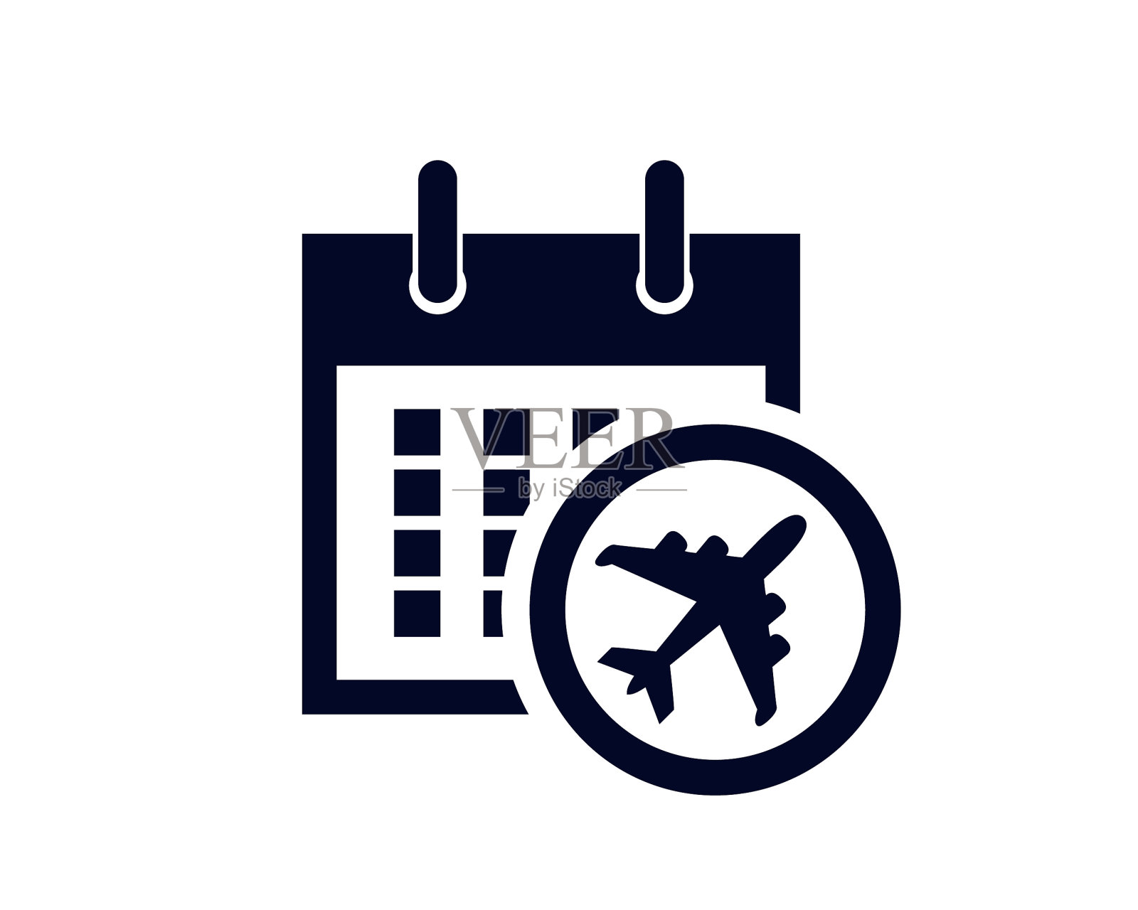 一个月的日历日与一个预定的提醒和一架飞机的旅行日期插画图片素材