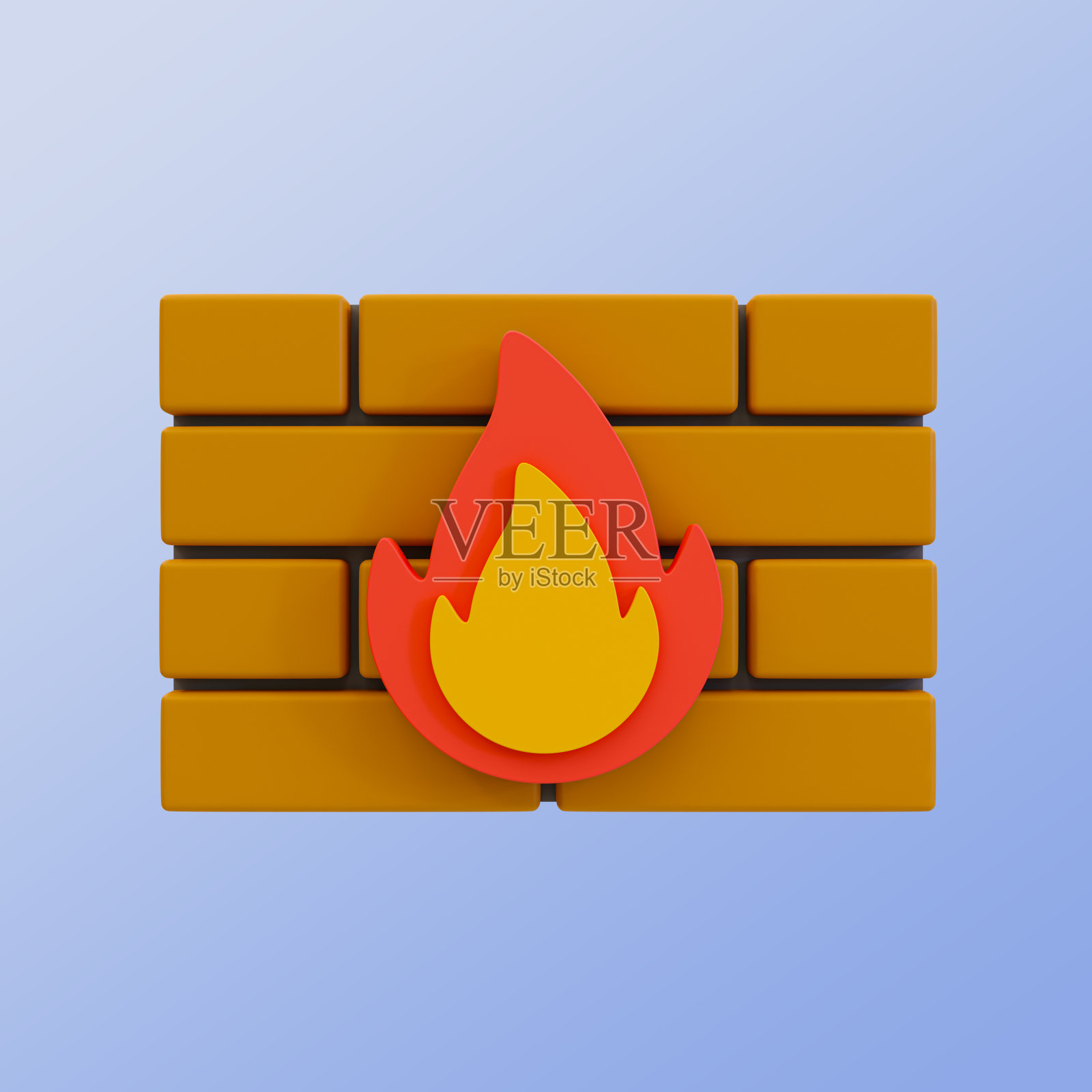 3d最小防火墙保护。设备安全系统。数据保护。砖墙有火。3 d演示。照片摄影图片