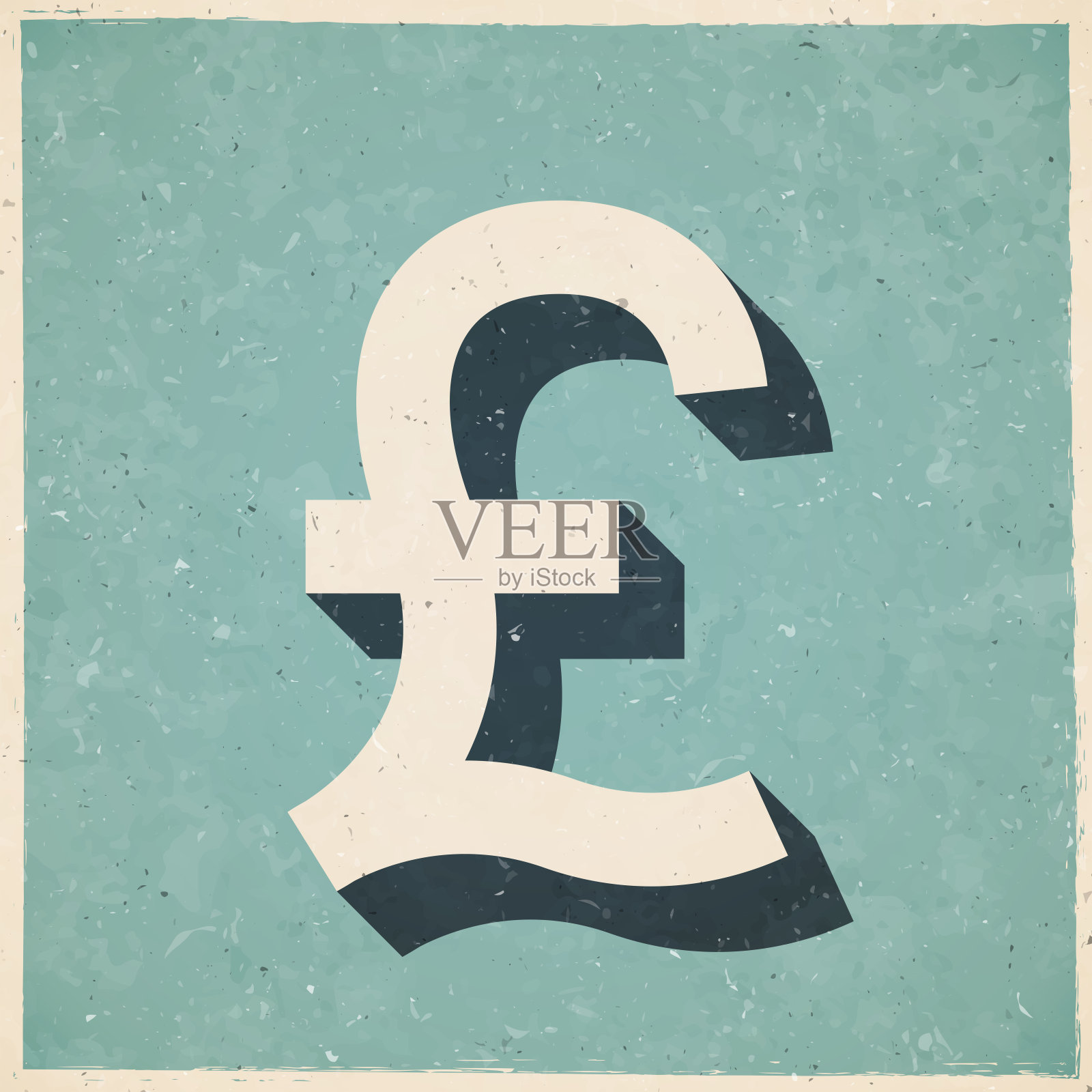 英镑的符号。图标复古复古风格-旧纹理纸插画图片素材