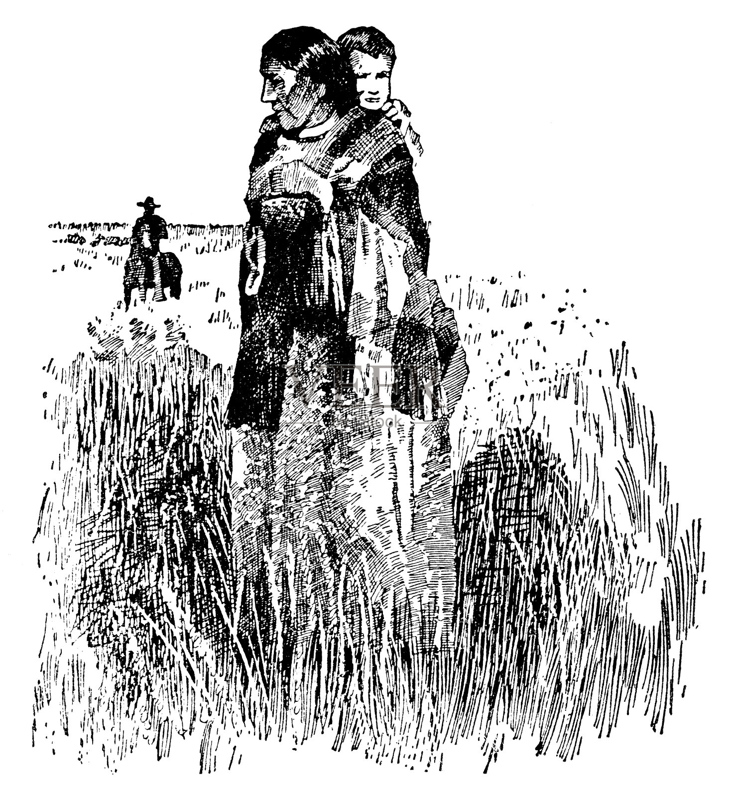 夏延土著母亲和孩子- 19世纪插画图片素材