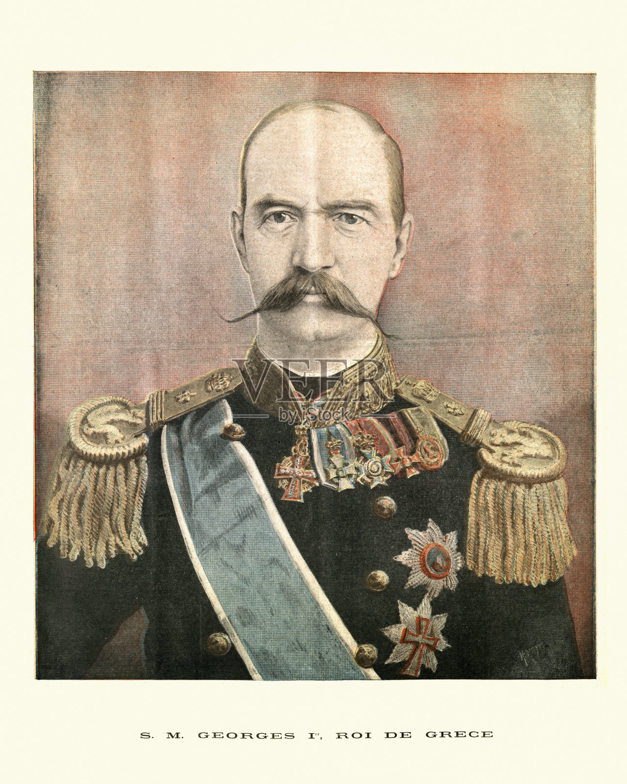 19世纪希腊乔治一世国王的肖像插画图片素材