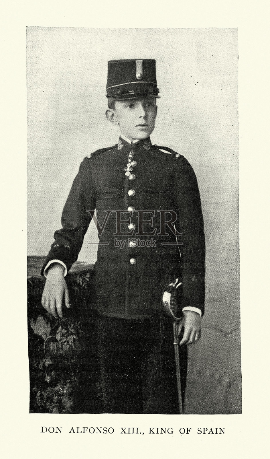 身着军装的西班牙国王阿方索十三世插画图片素材
