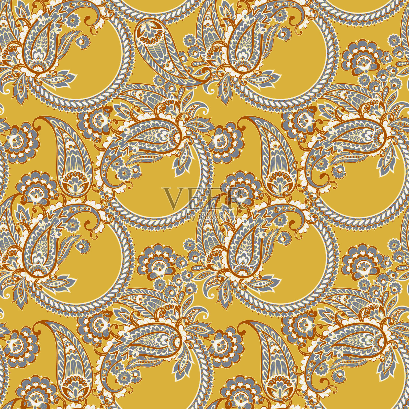 花卉无缝图案与佩斯利装饰。矢量插图在亚洲纺织风格插画图片素材