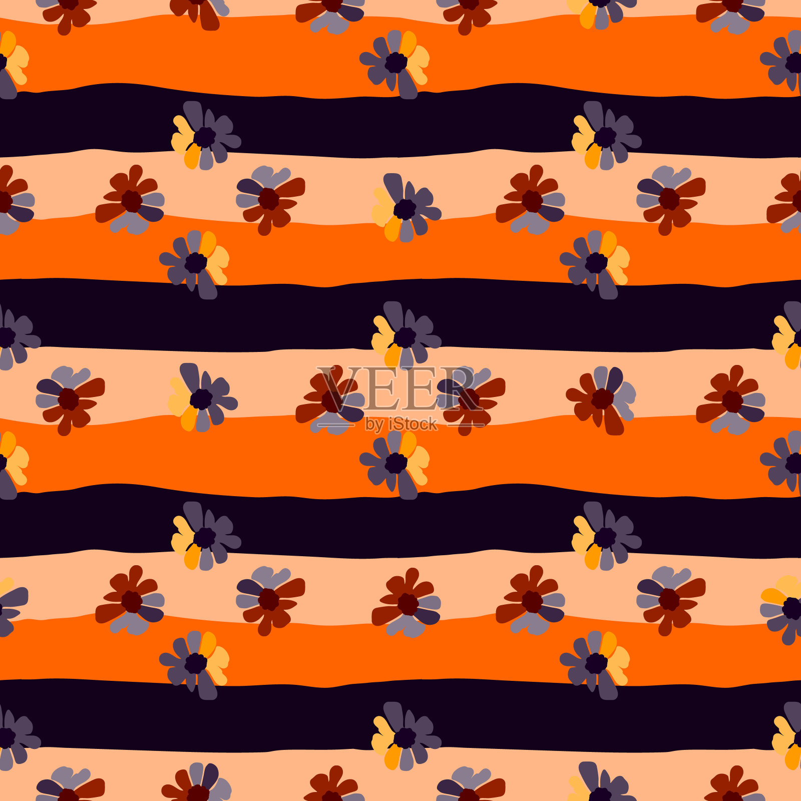 复古花无缝图案。复古的经典花卉背景。抽象风格化的植物壁纸。插画图片素材