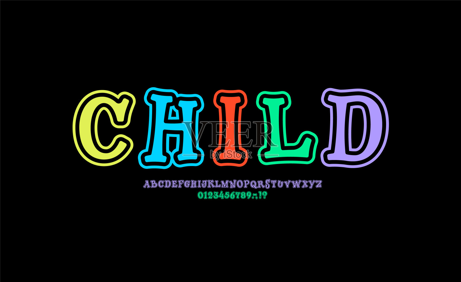 童话般的字母表，奇幻字体做成仙境般的风格，神奇的多色大写拉丁字母和阿拉伯数字，矢量插图10EPS插画图片素材