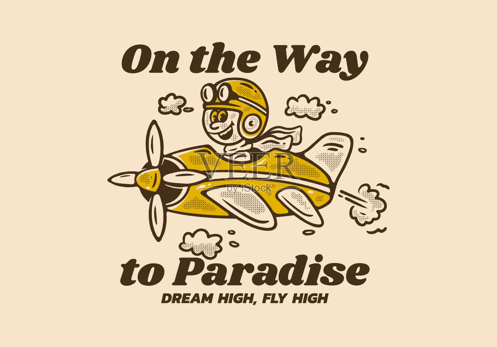 在去天堂的路上，吉祥物人物插图是一个小男孩开着飞机插画图片素材