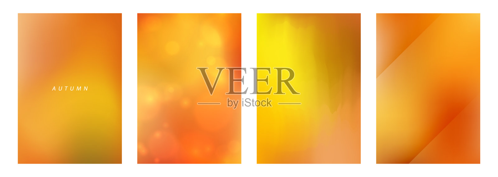 秋天的美丽。一组秋季模糊的背景与充满活力的棕色和橙色渐变。图形模板收集季节性的创意设计。插画图片素材