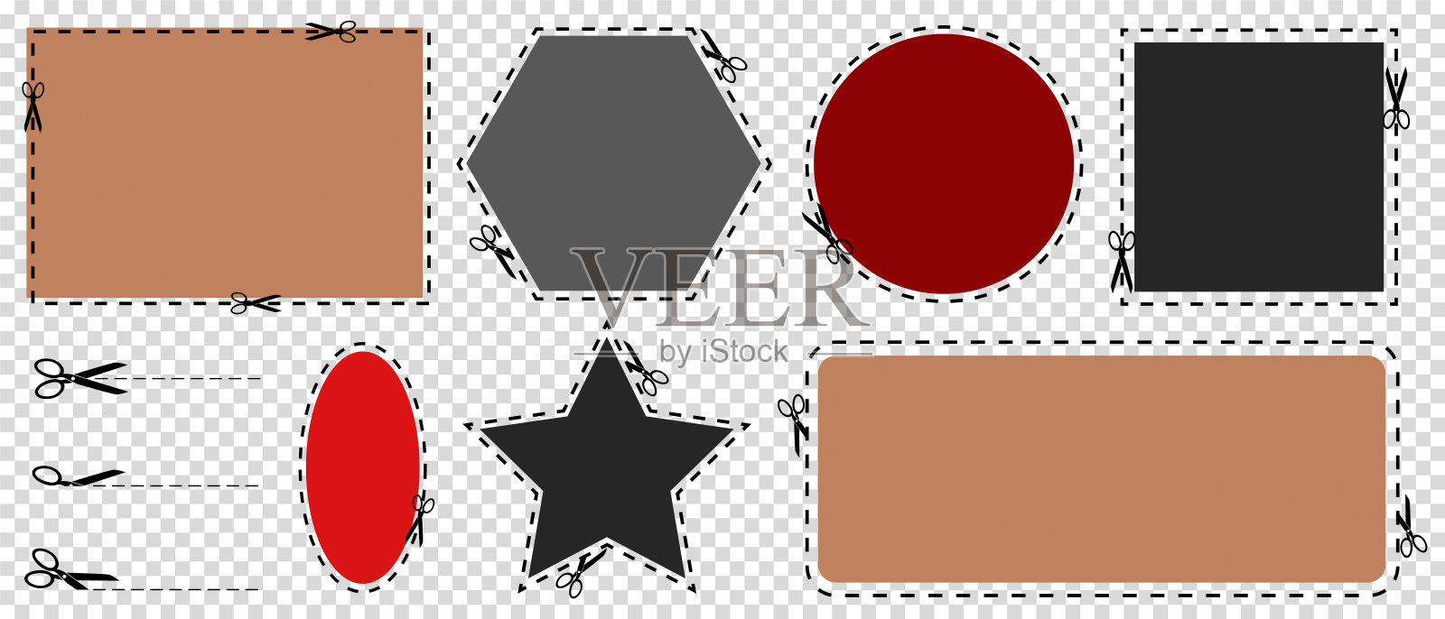 剪刀券边界集-矢量插图隔离上透明的背景插画图片素材