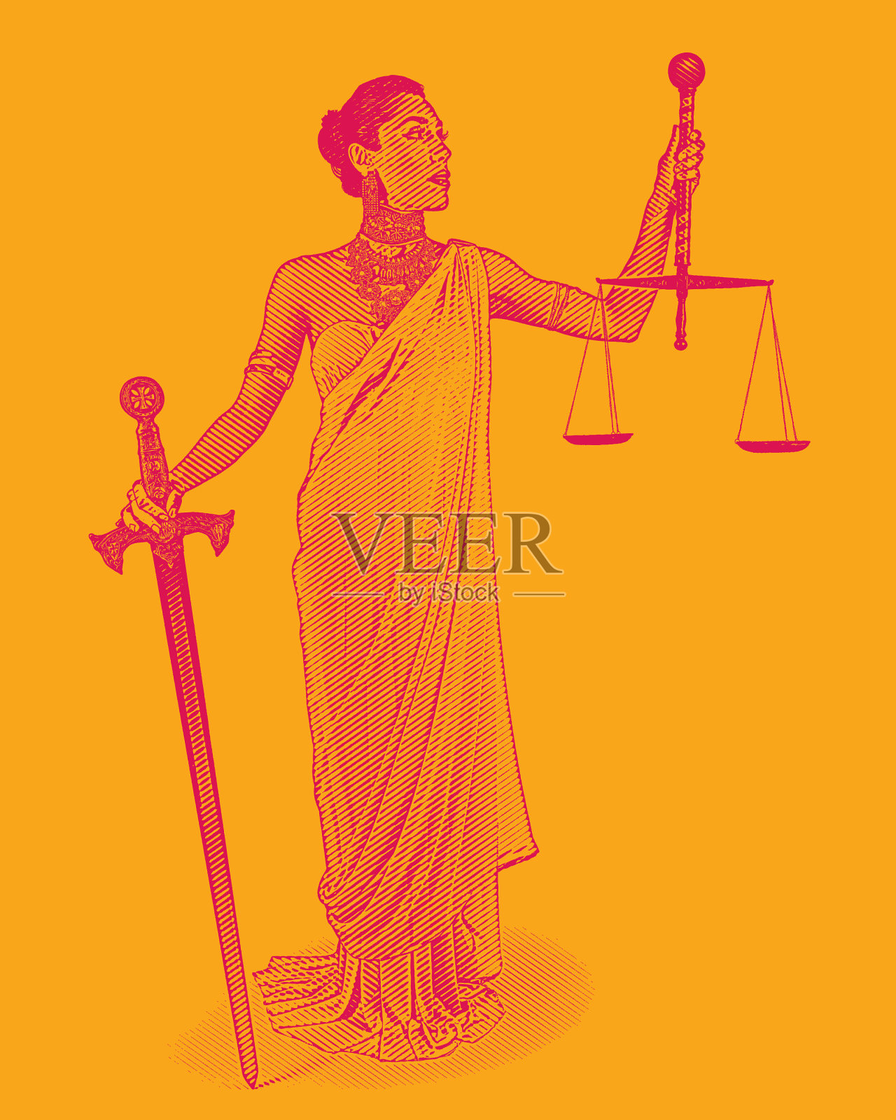 西班牙女法官手持剑和天平插画图片素材