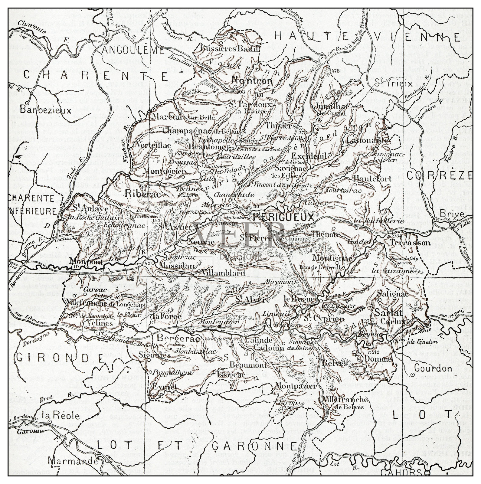 多尔多涅古法国地图(département)插画图片素材
