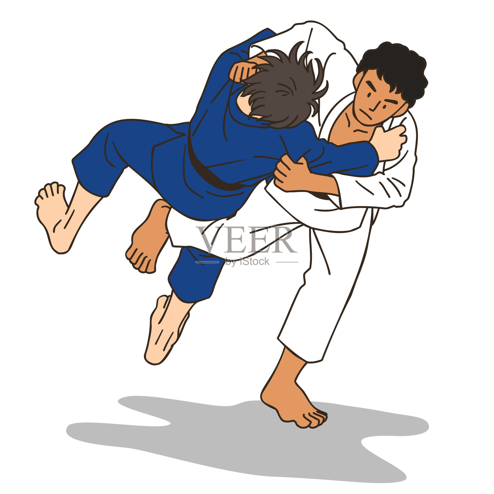 柔道运动员正在比赛(osoto-gari)插画图片素材