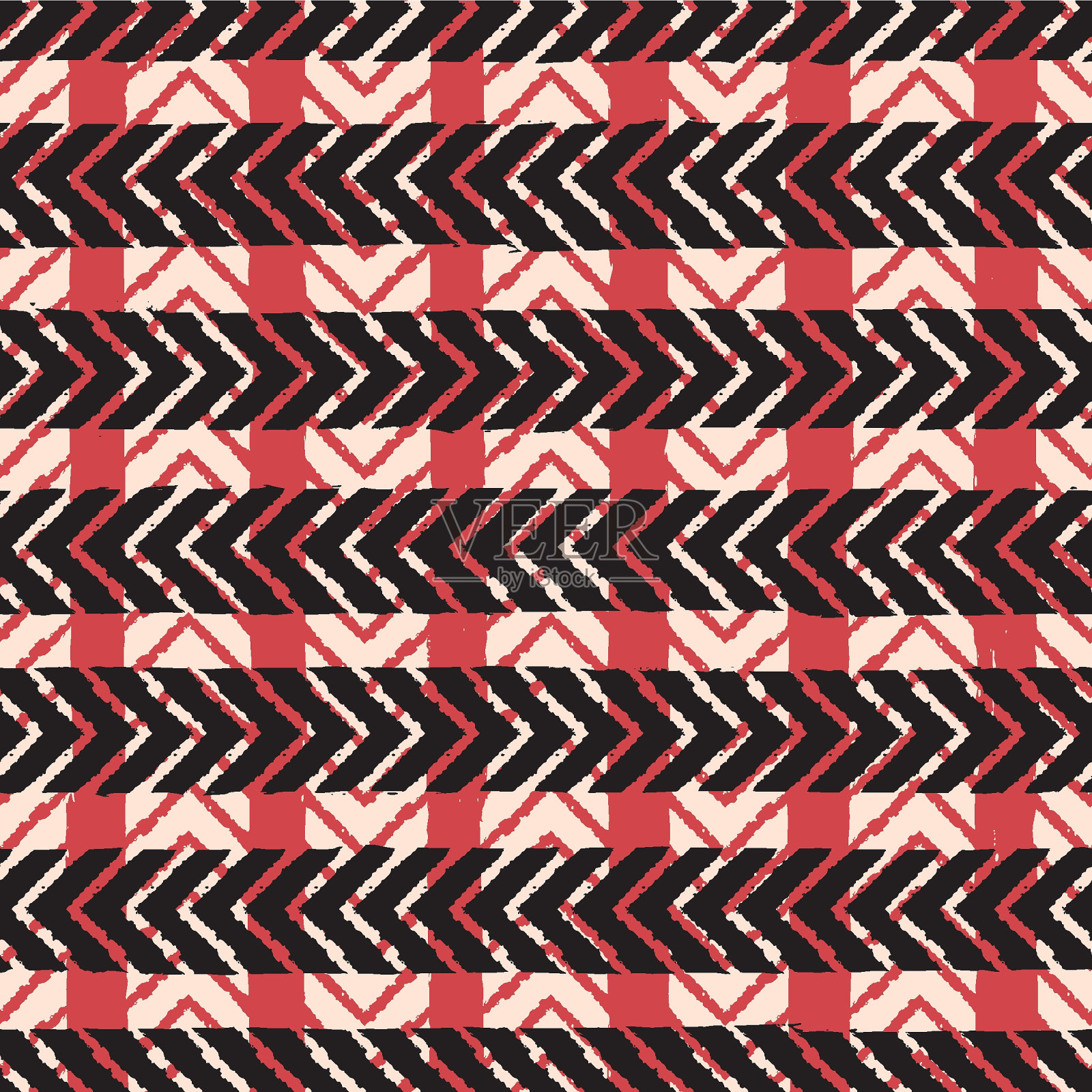 矢量黑色红色v形米色无缝图案插画图片素材