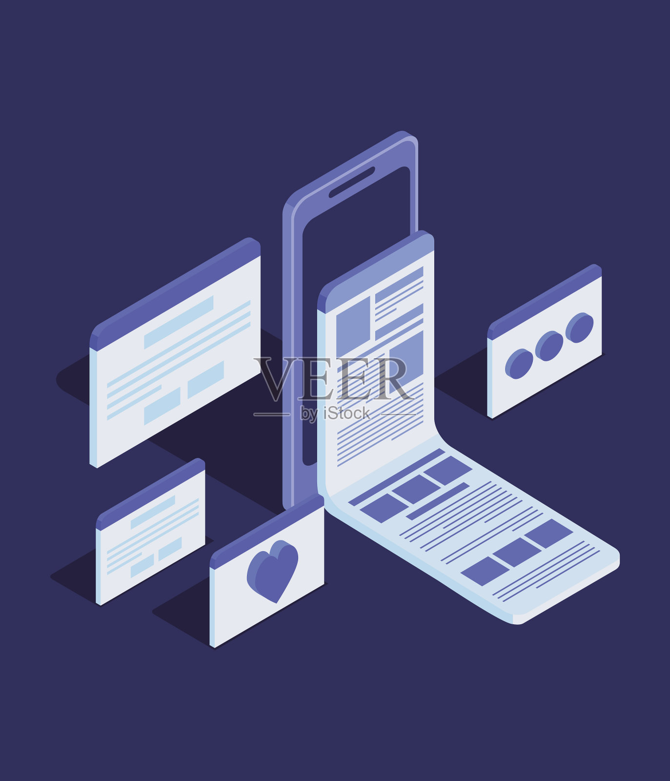 在线教育技术与智能手机插画图片素材