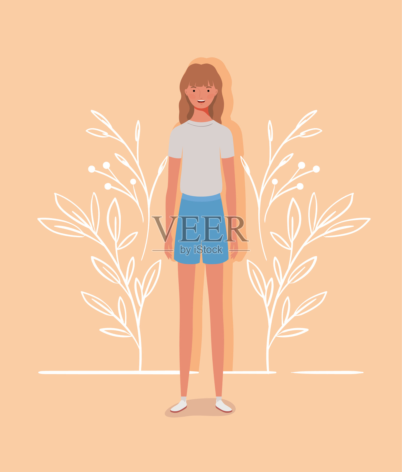 年轻美丽的女孩性格插画图片素材