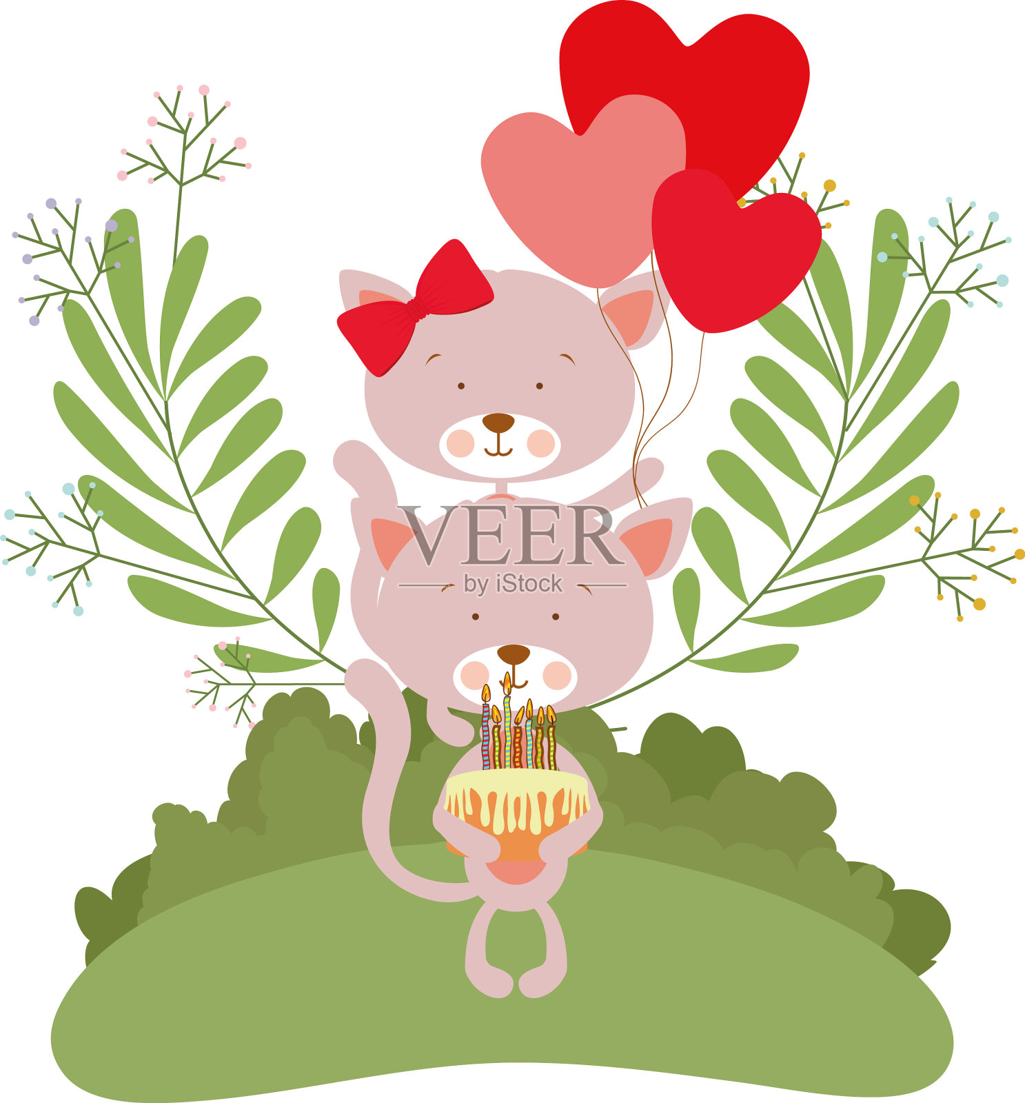 可爱的猫咪手里拿着蛋糕插画图片素材