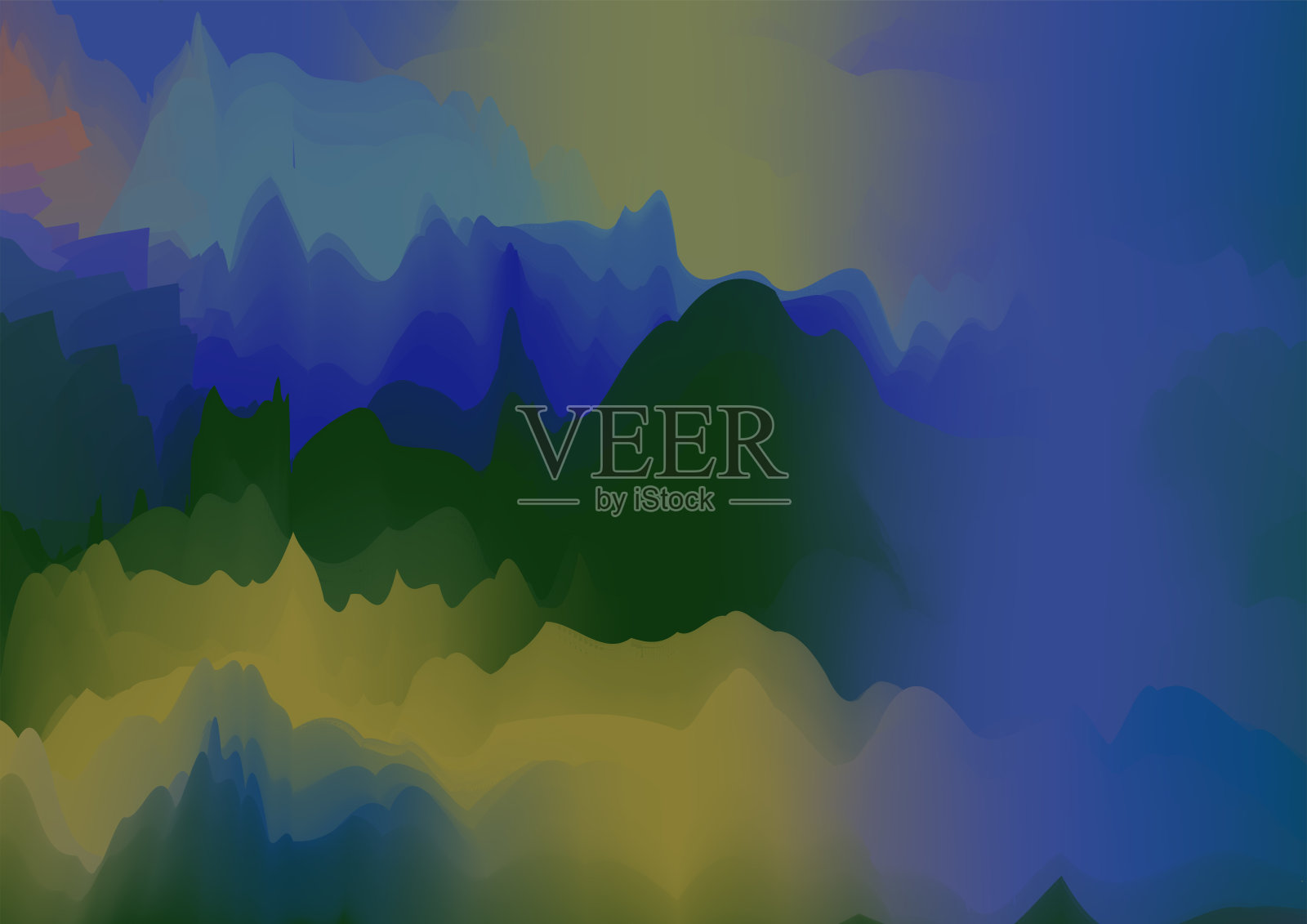 抽象水彩画风格的山地自然景观场景背景插画图片素材