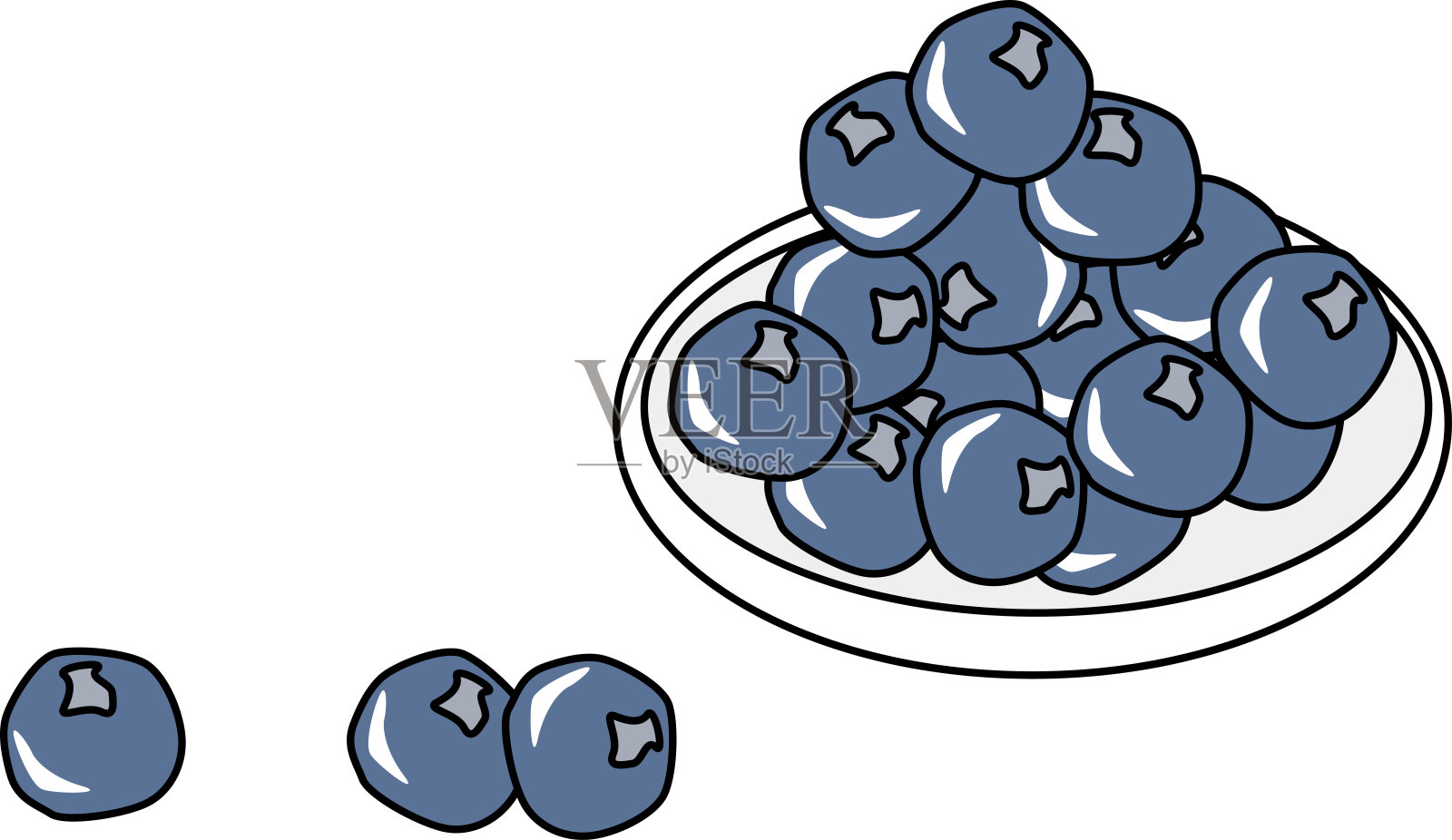 盘子上许多蓝莓的插图设计元素图片