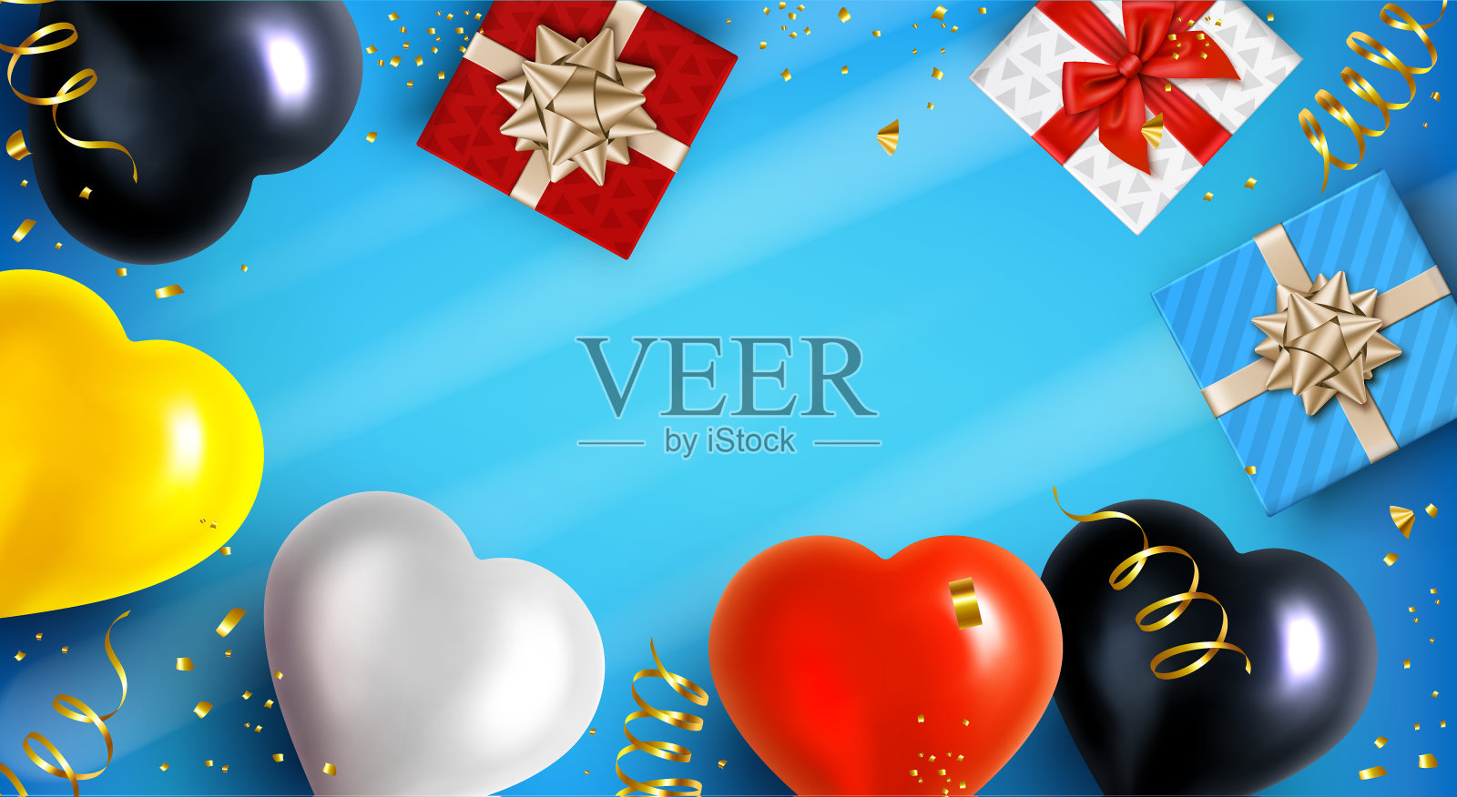 节日心形气球和礼物背景插画图片素材