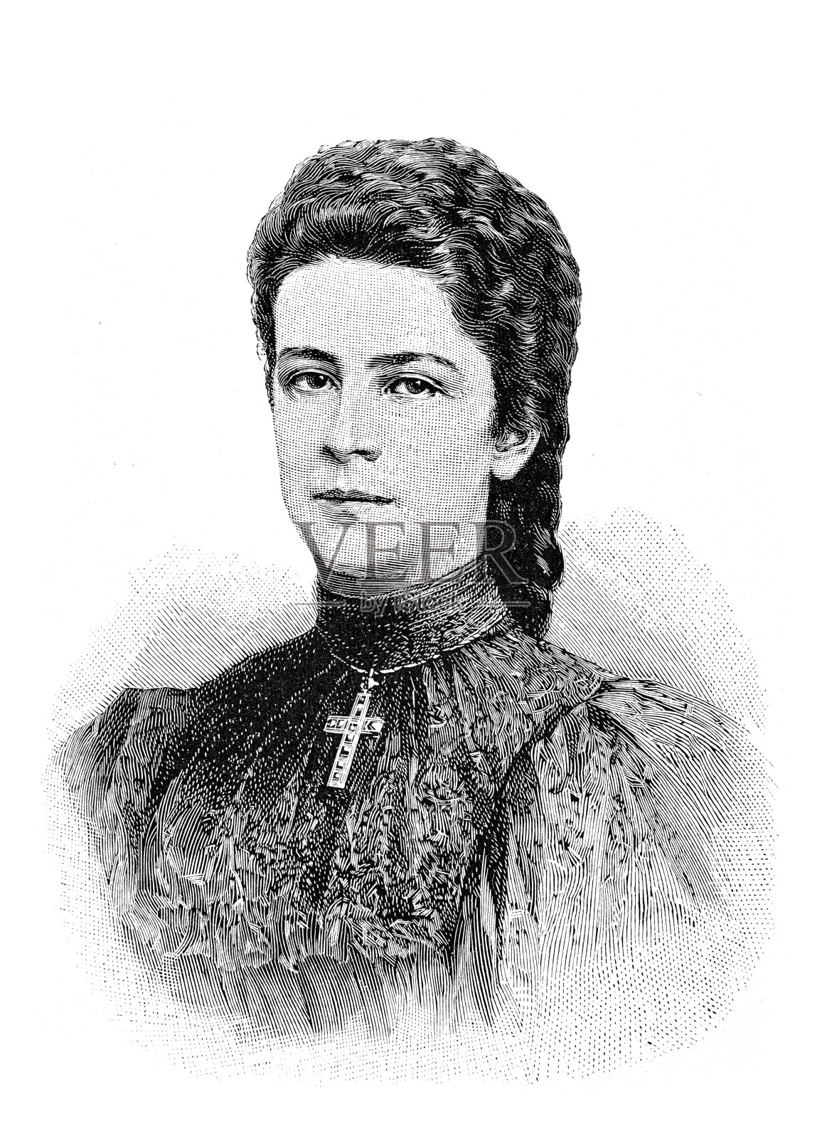 奥地利的伊丽莎白皇后，头部特写，正面插画图片素材