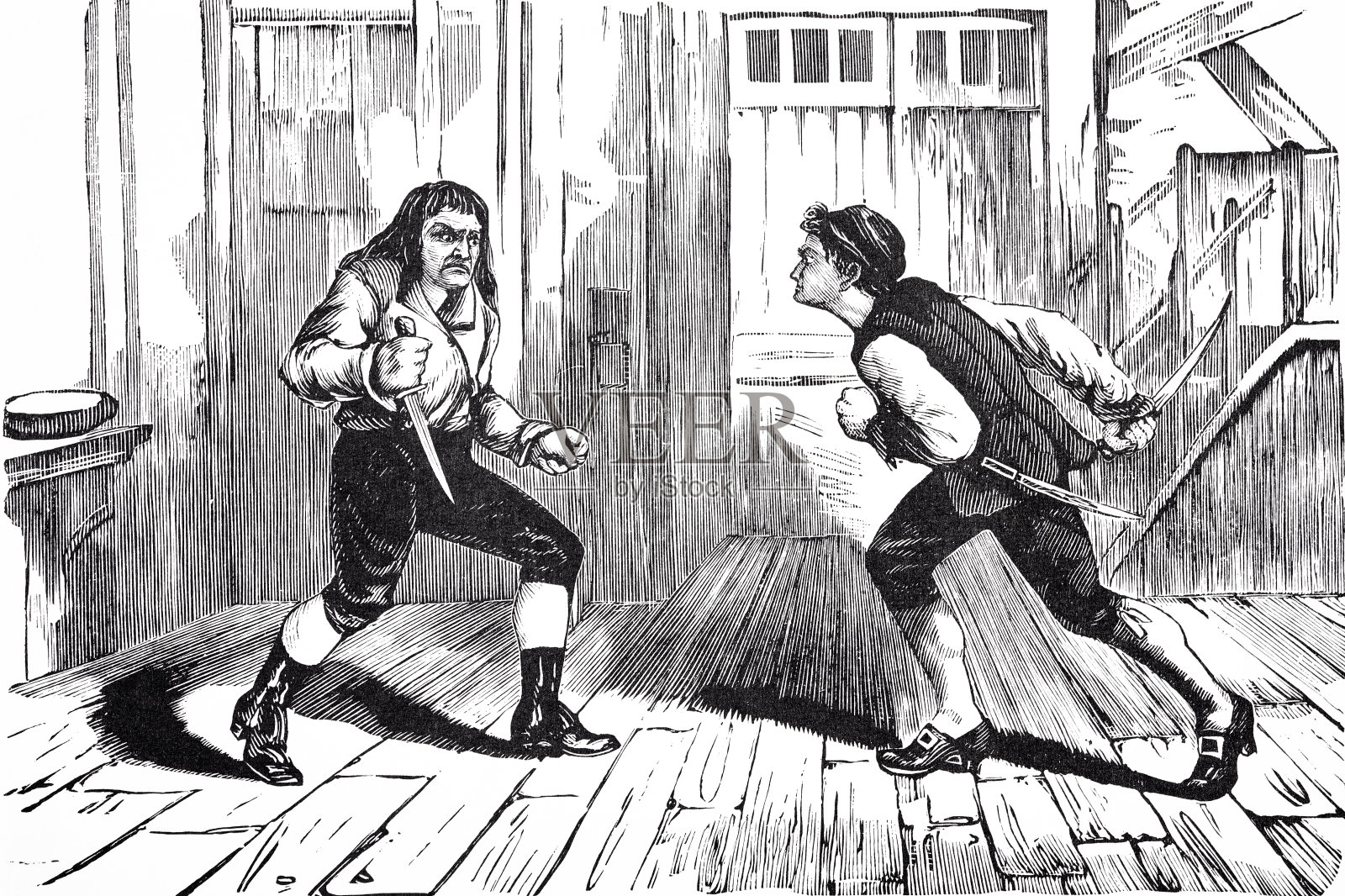 两个人拿着匕首互相攻击插画图片素材