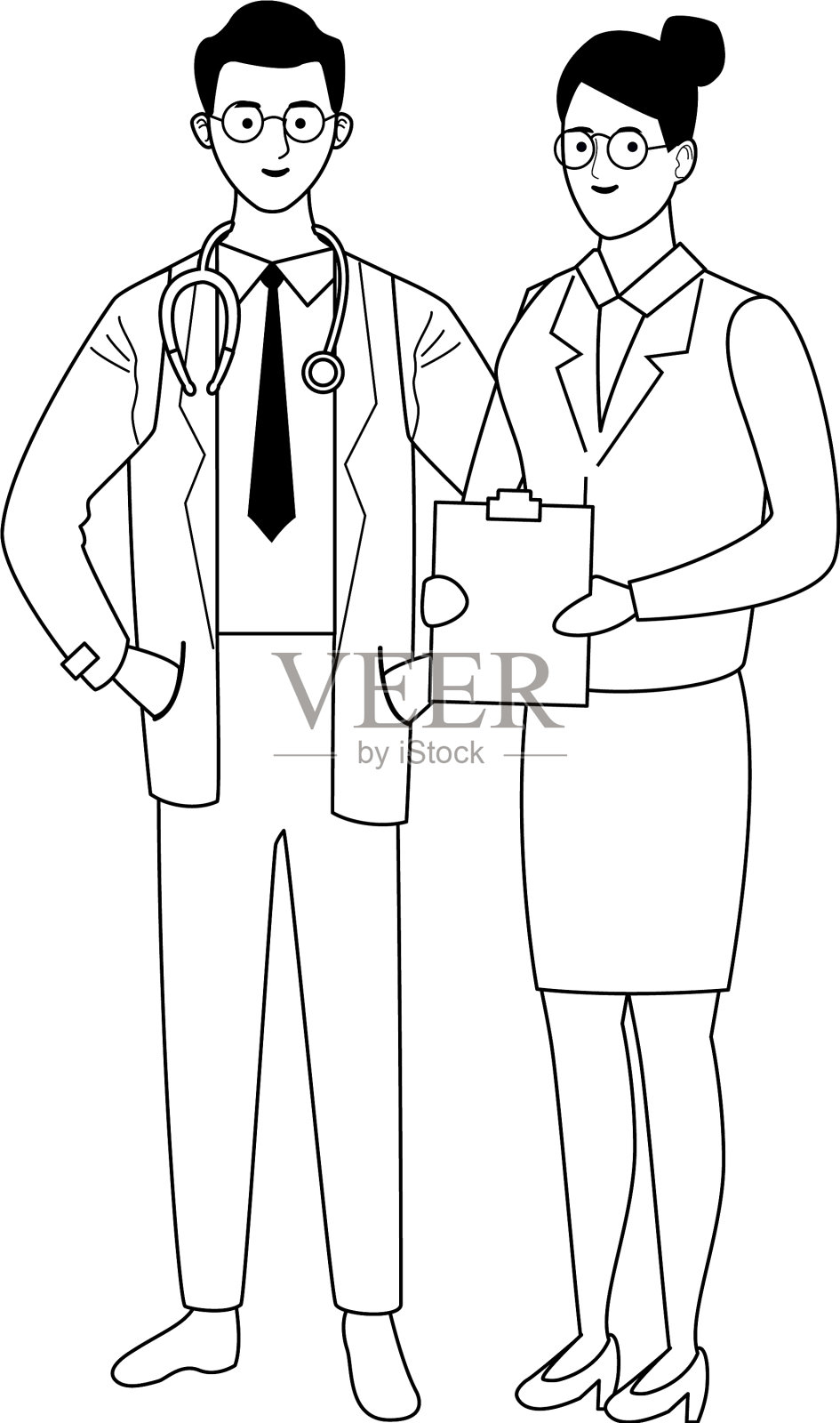 专业的工作人员夫妇微笑卡通插画图片素材