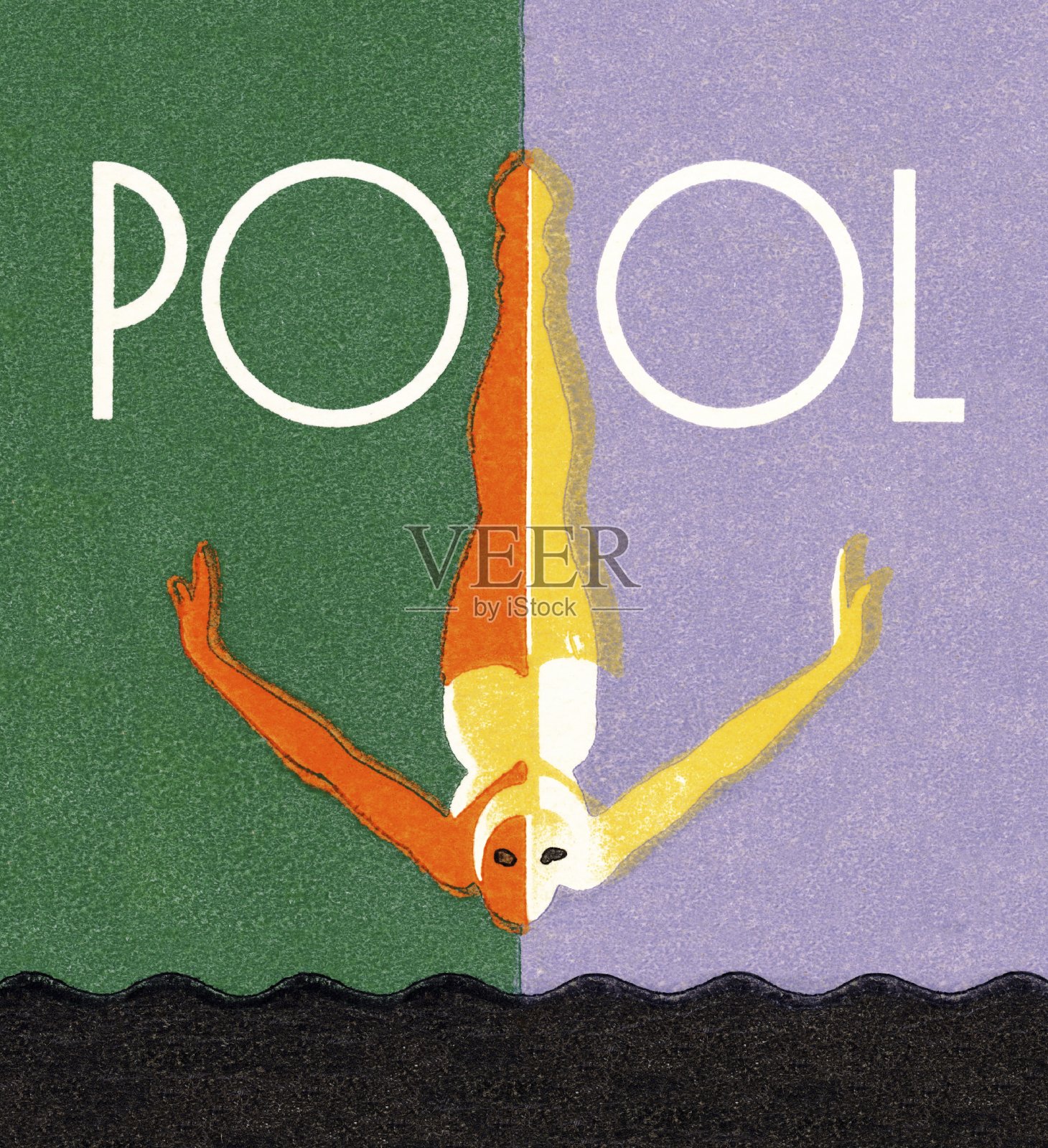 游泳池和女子跳水插画图片素材