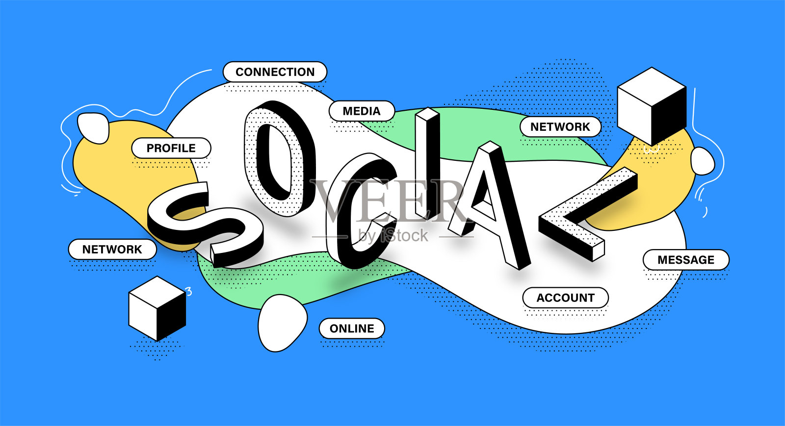 社交等距横幅设计插画图片素材