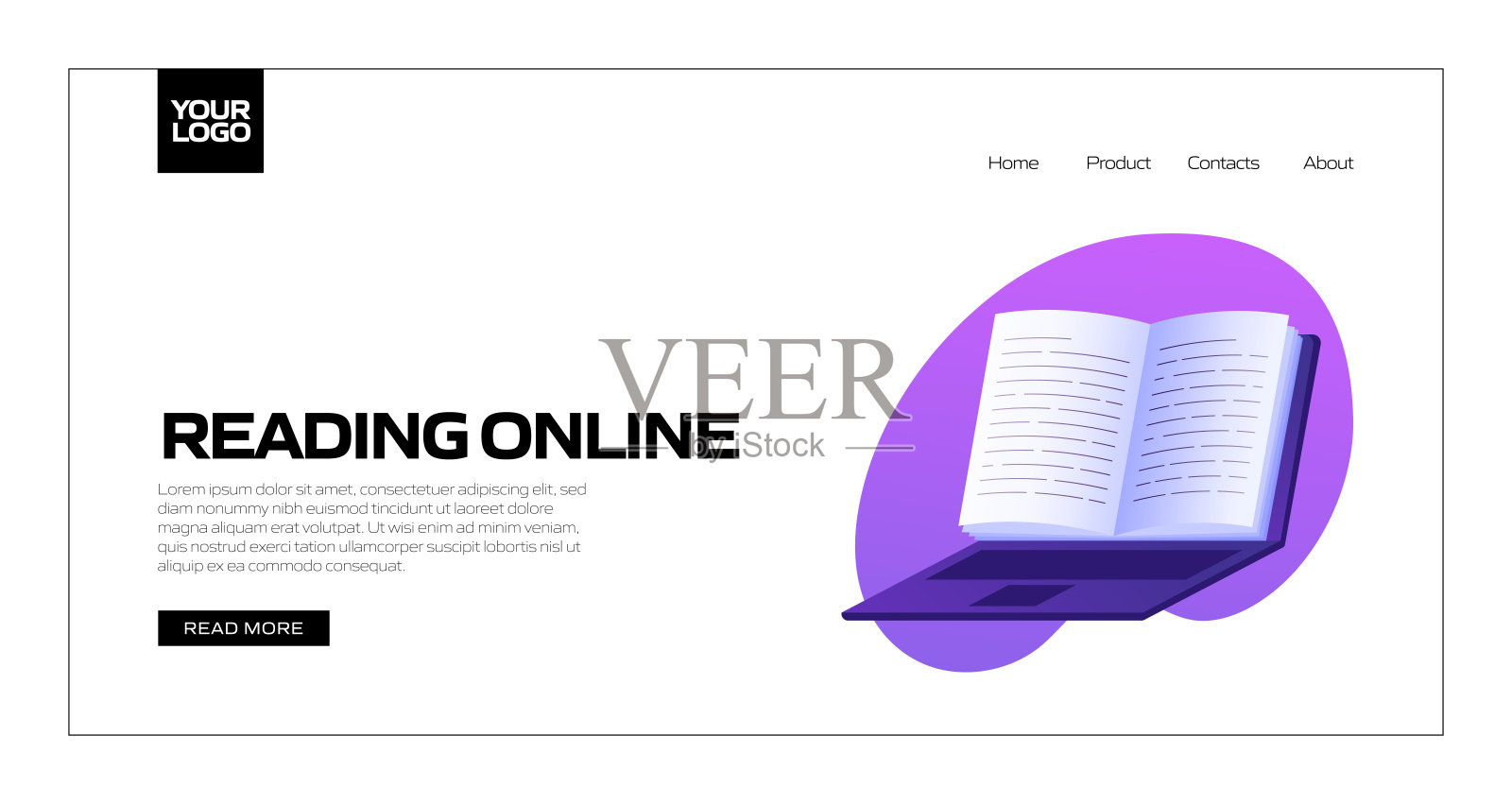 阅读在线概念矢量插图登陆页面模板，网站横幅，广告和营销材料，在线广告，业务演示等。插画图片素材