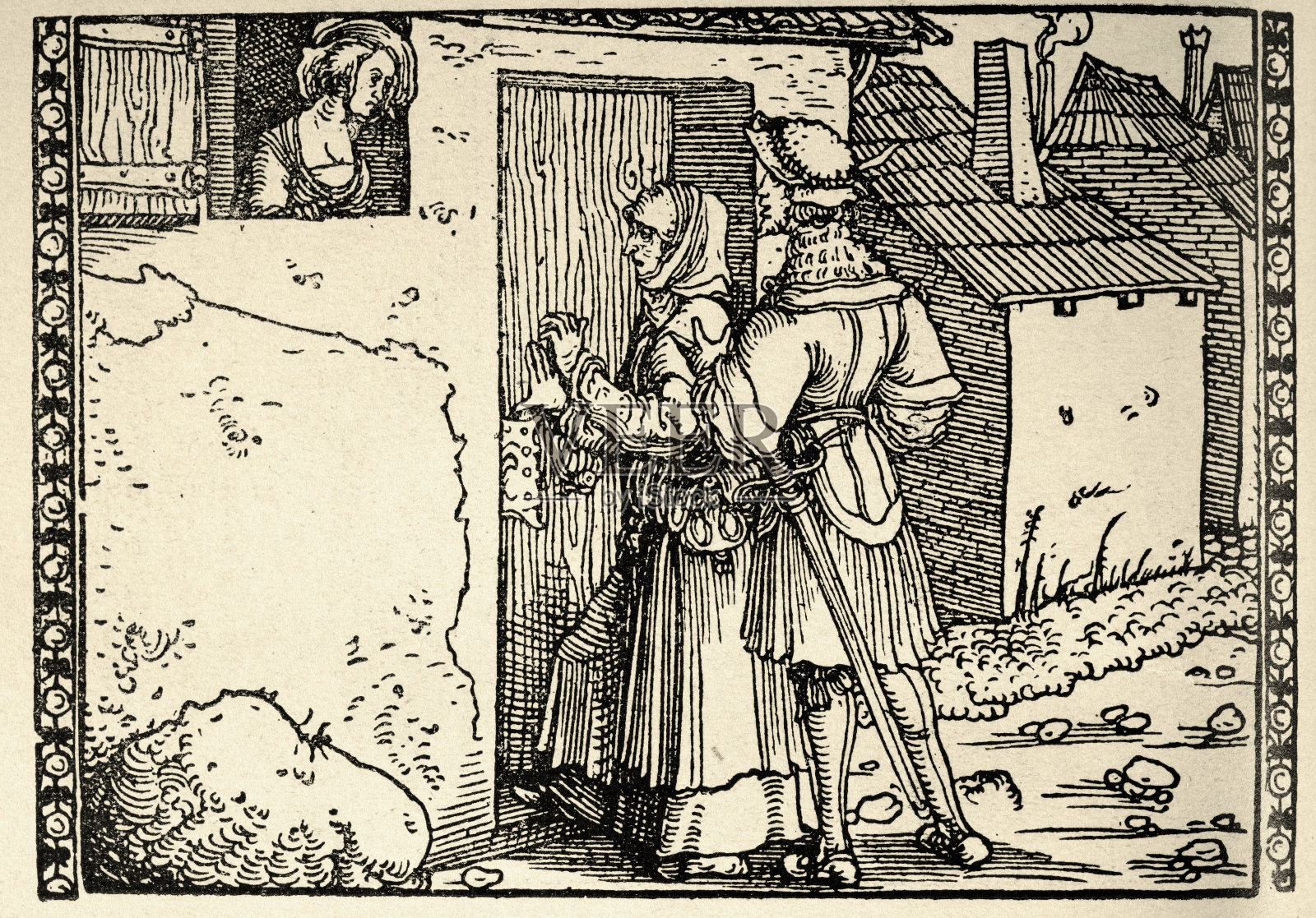 女儿在家等待父母归来，汉斯·伯克梅尔，《塞莱斯汀悲剧》插画图片素材