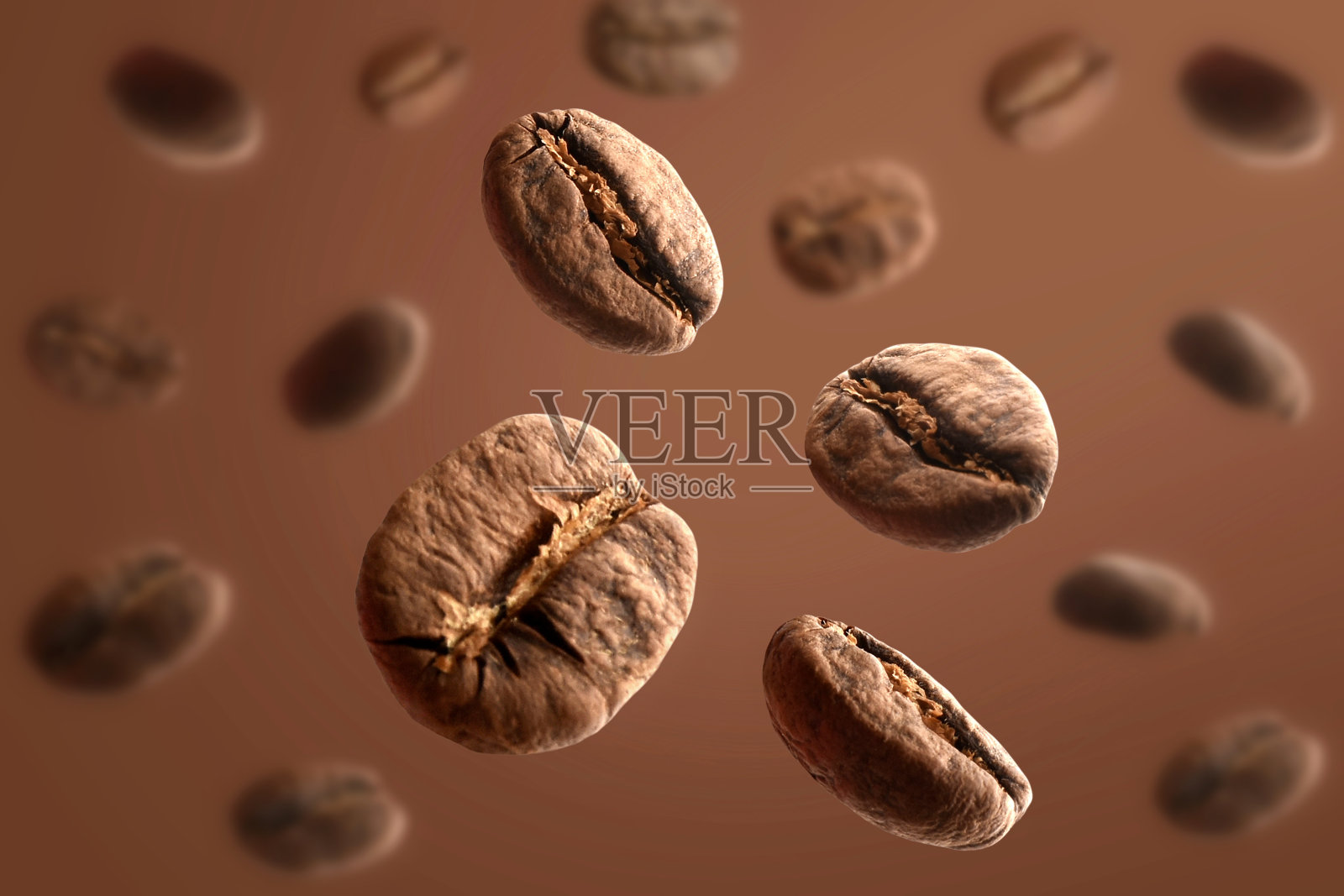 咖啡色背景的咖啡豆。掉落的烤咖啡豆照片摄影图片