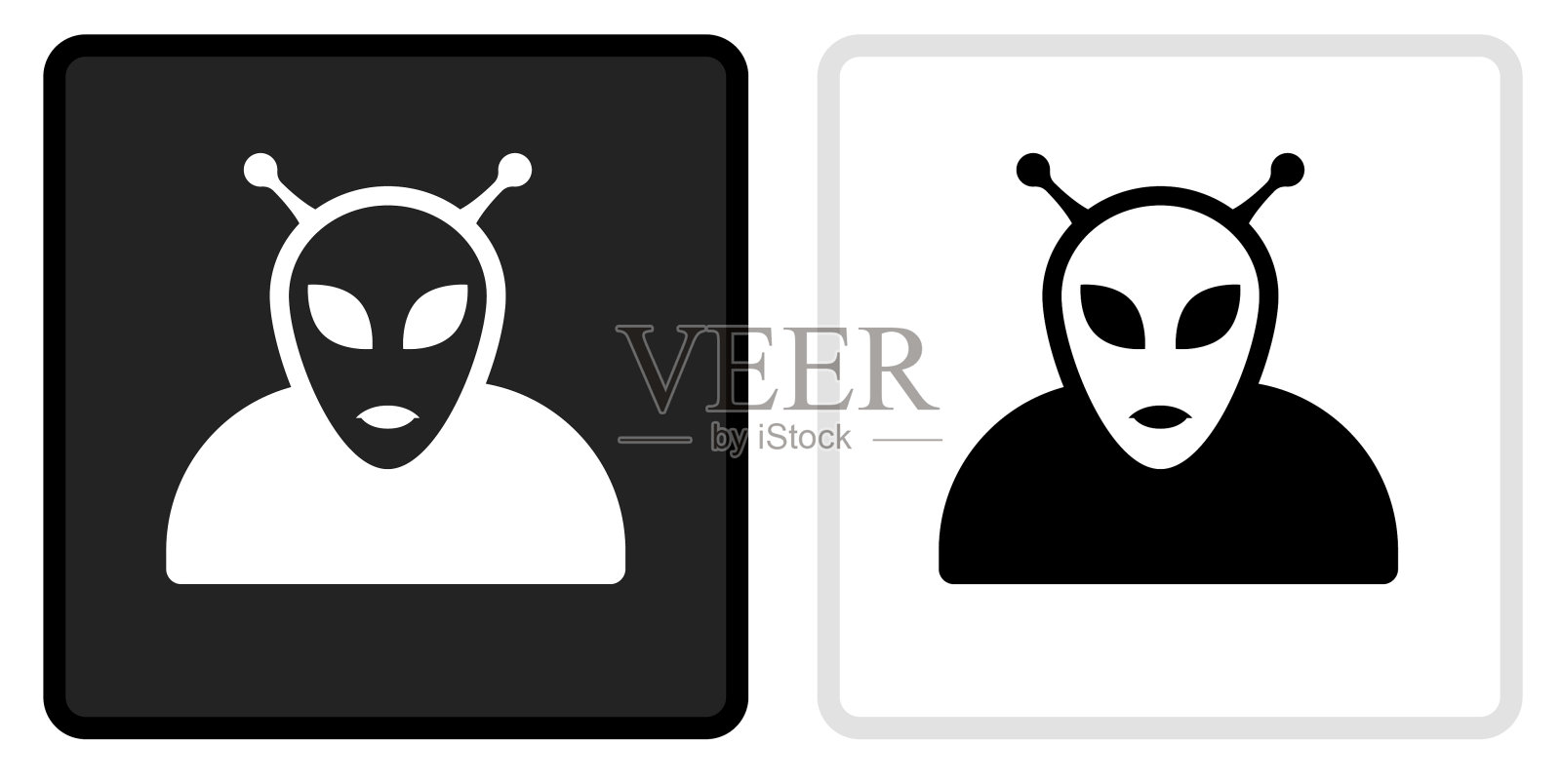 外星人图标在黑色按钮与白色翻转插画图片素材
