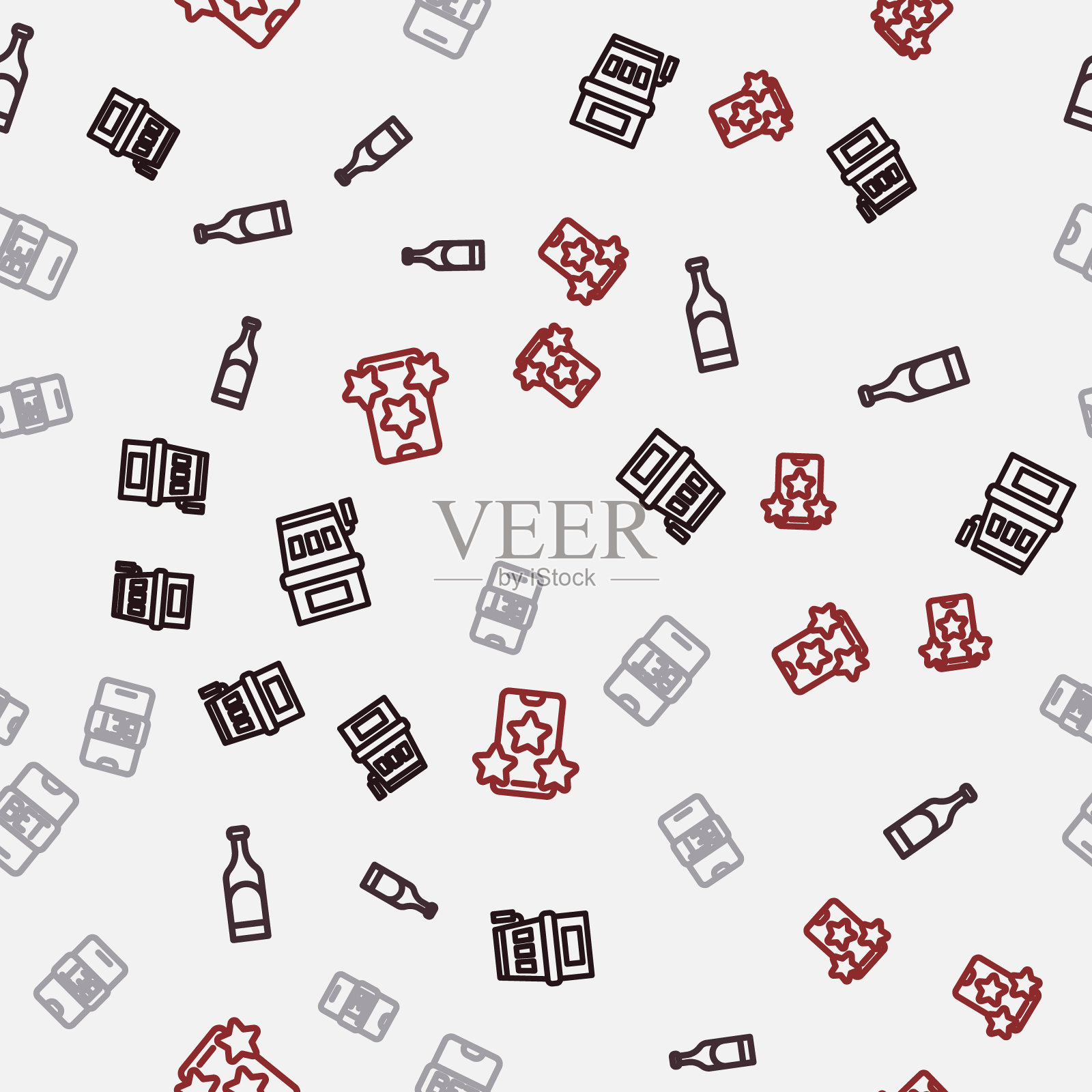 集老虎机、酒瓶、在线体育博彩及上无缝模式。向量插画图片素材