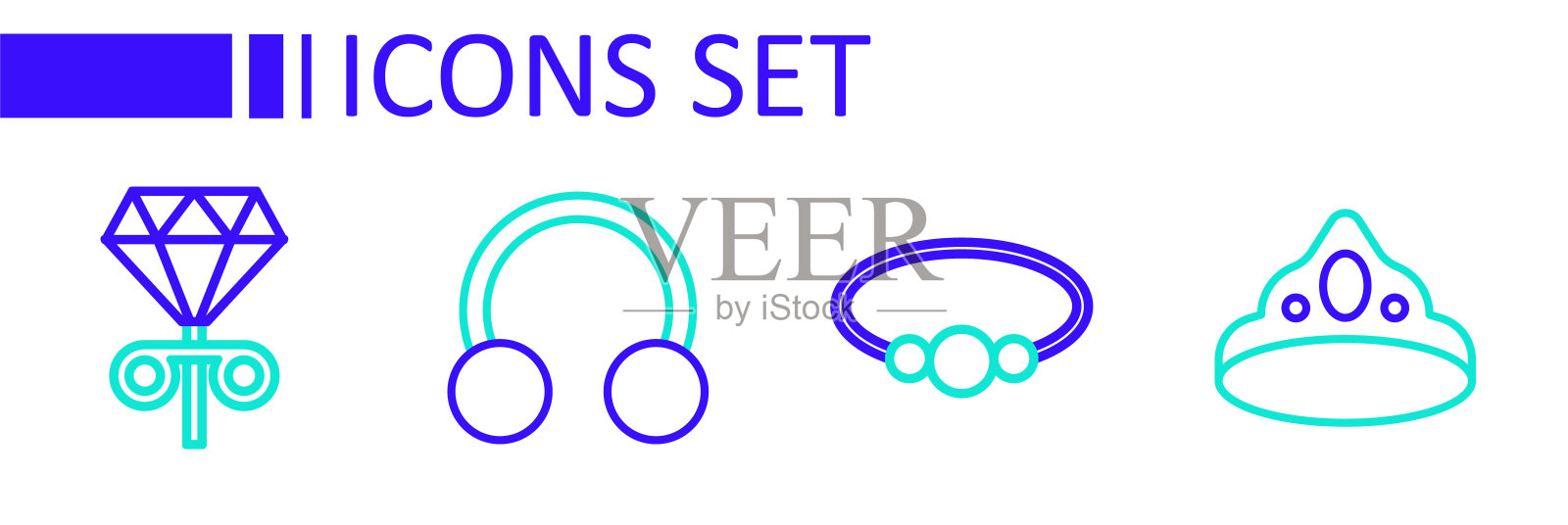 集线国王皇冠，手镯首饰，穿孔和耳钉图标。向量插画图片素材