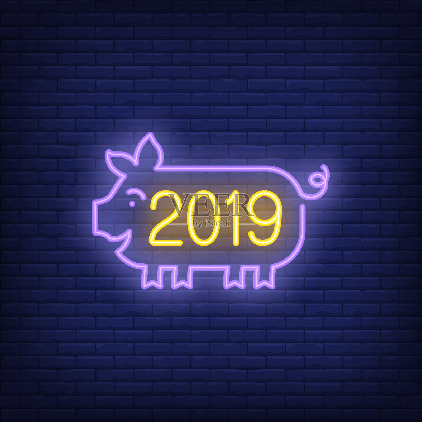 新年猪霓虹风格图标插画图片素材