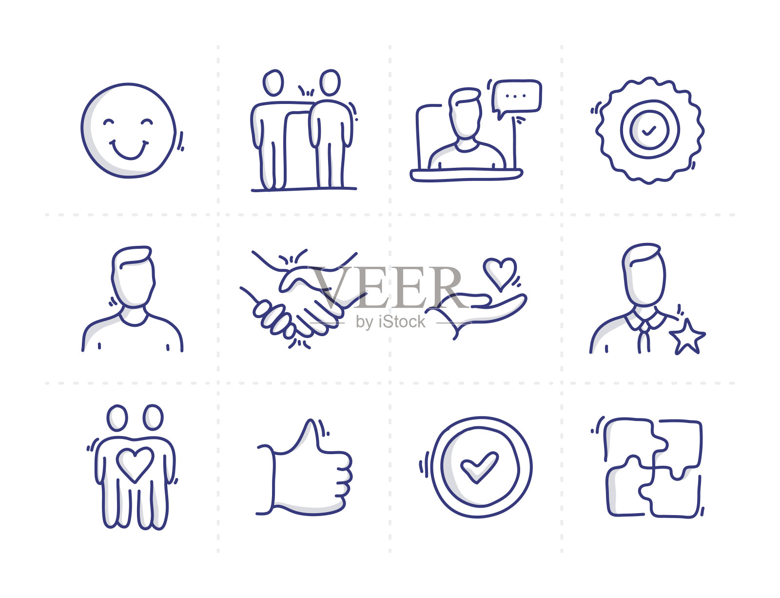 简单的一组客户关系相关的涂鸦矢量线图标图标素材