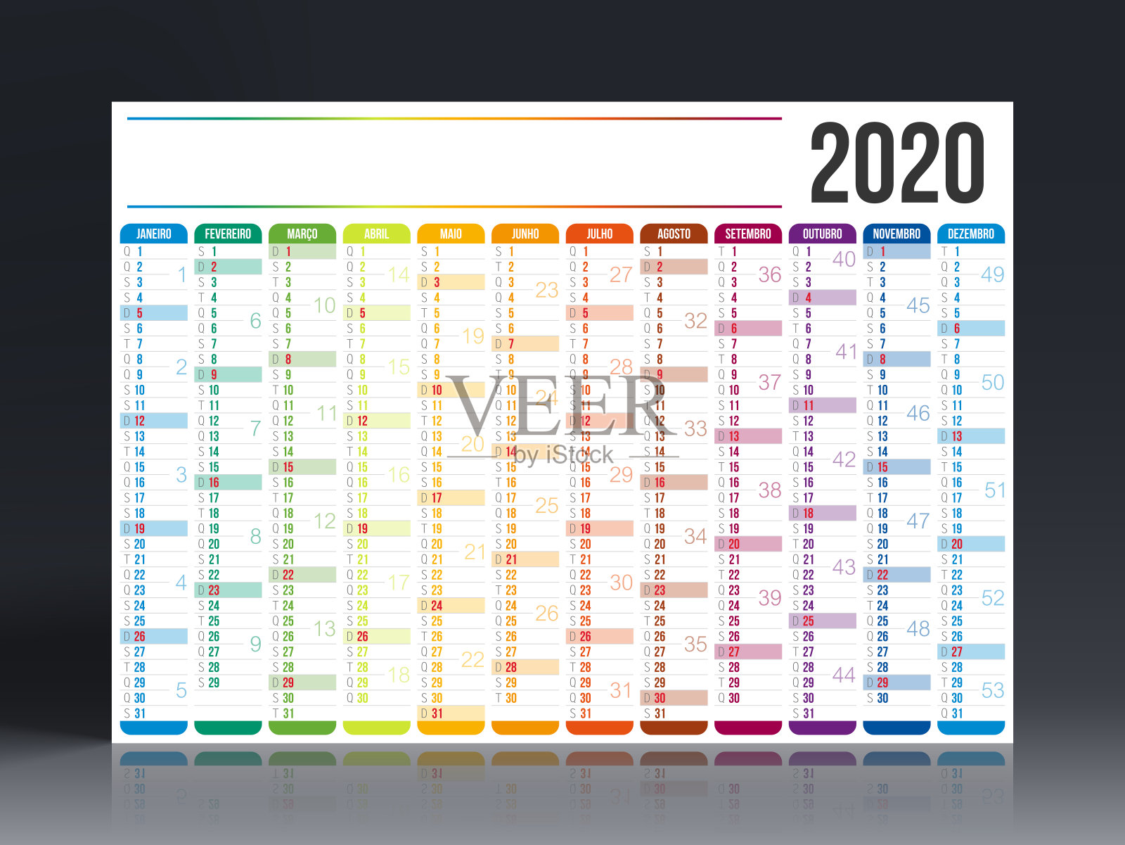 葡萄牙2020年日历设计模板素材