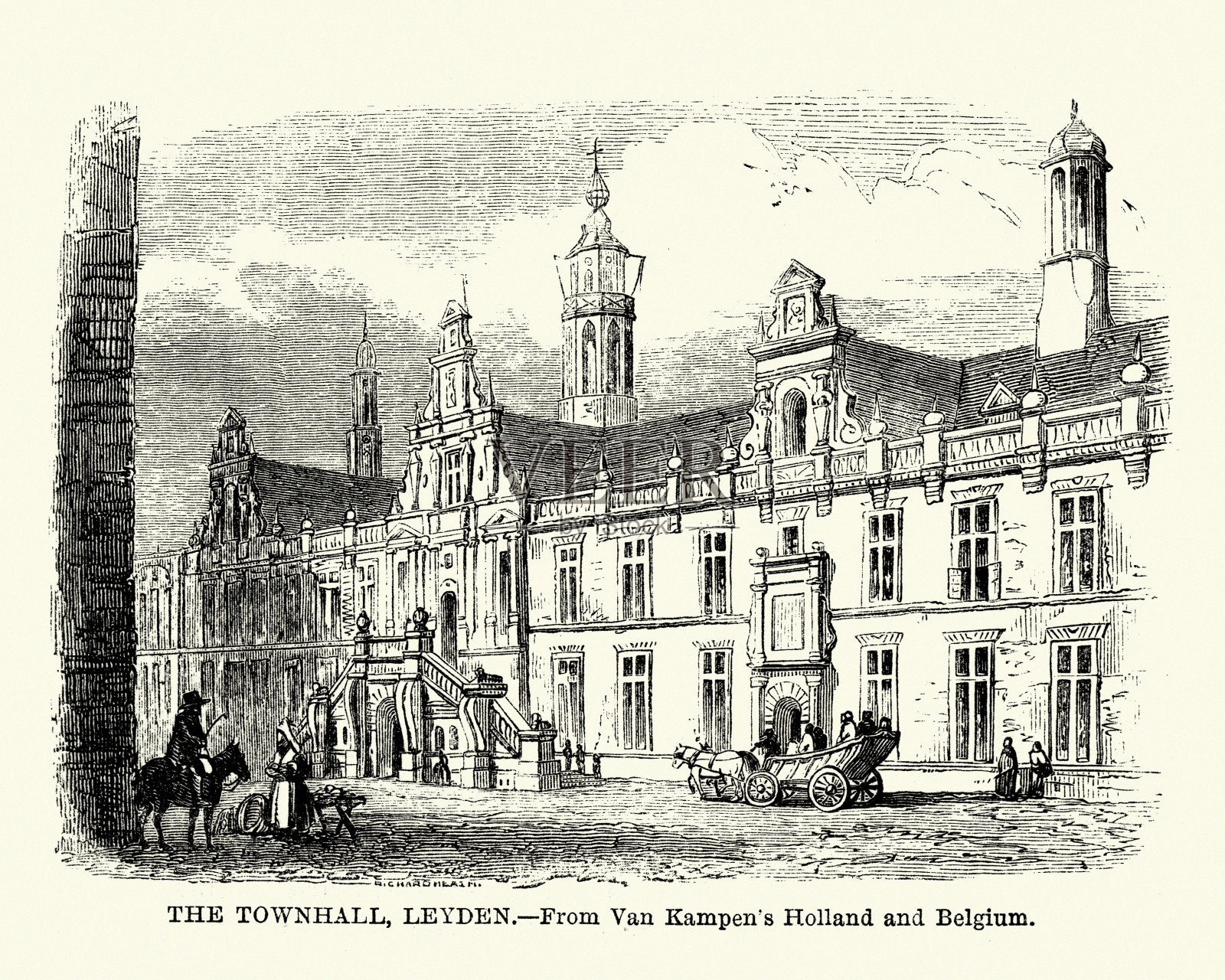 莱顿市政厅，南荷兰，荷兰，19世纪插画图片素材