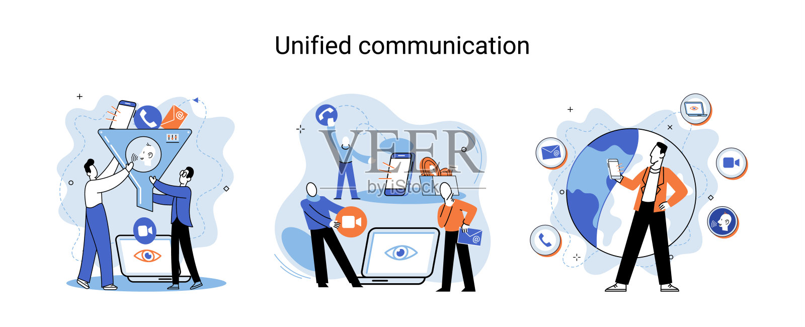 统一沟通隐喻。社交媒体创意。在线社交网络。业务交互应用插画图片素材