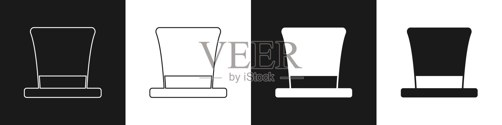 设置圆柱帽图标孤立的黑色和白色的背景。向量图标素材