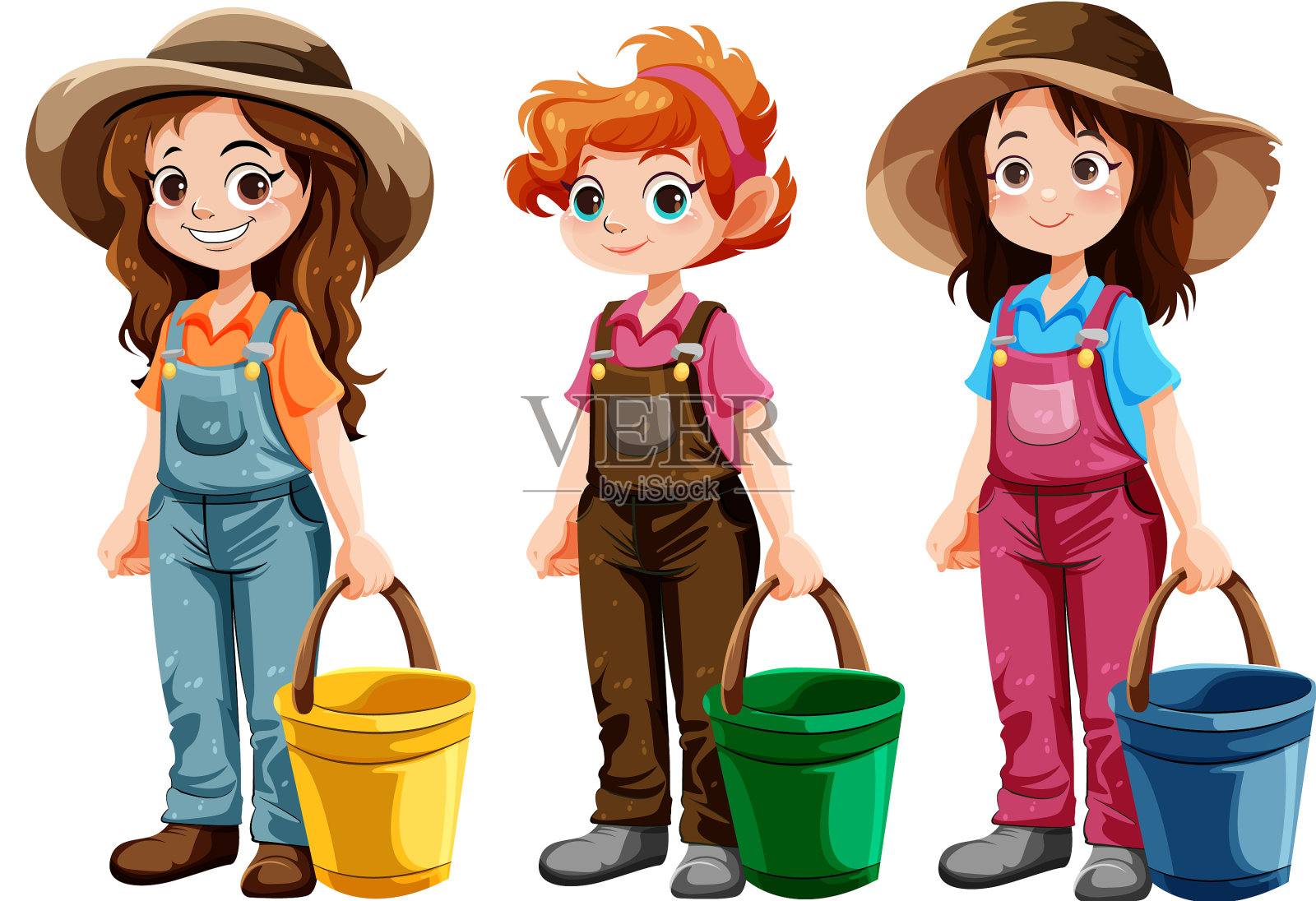 一套园丁女人卡通人物持有设计元素图片