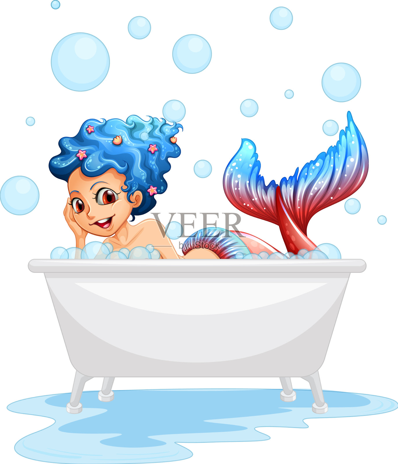 浴缸里美丽的美人鱼插画图片素材