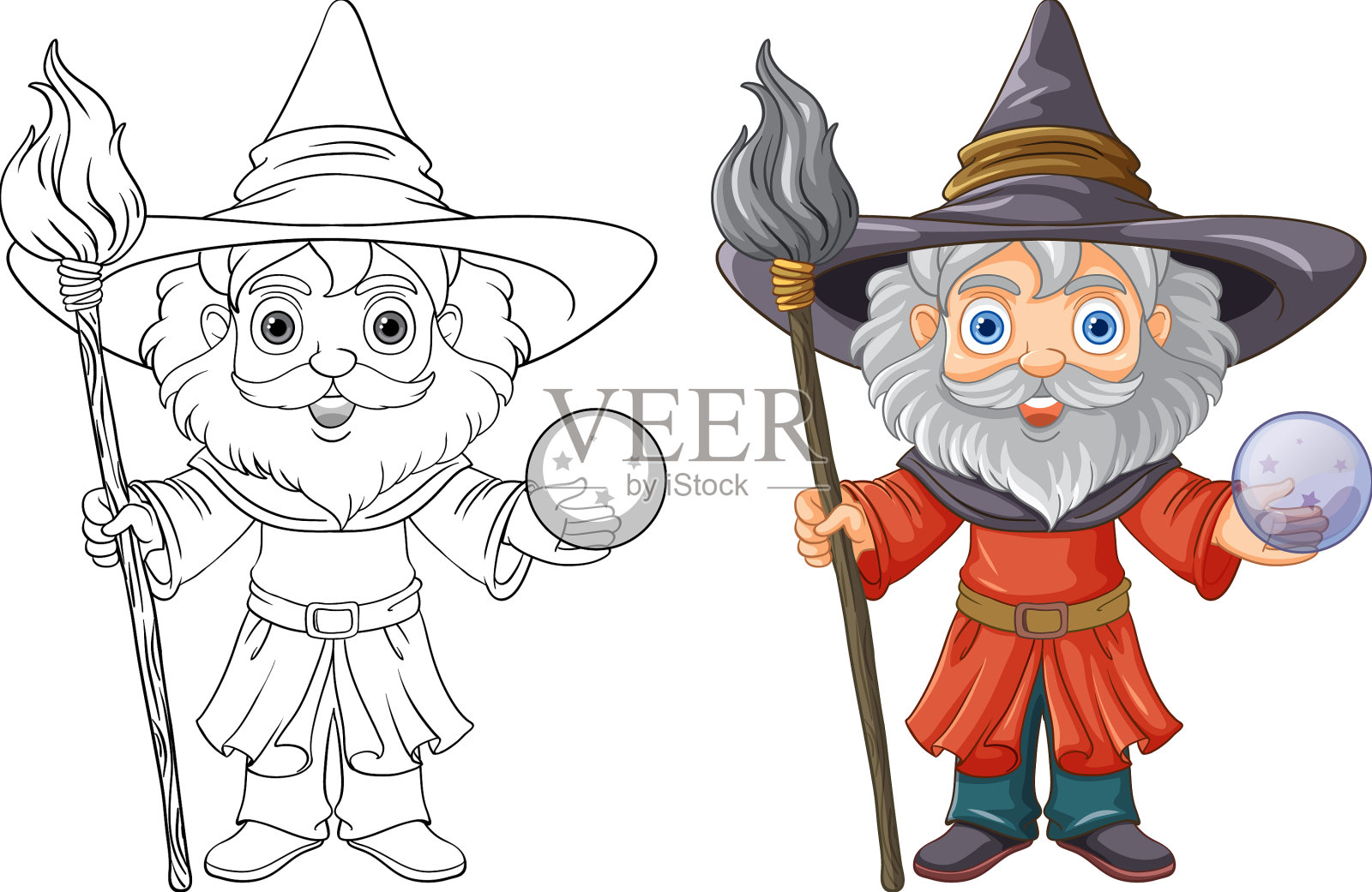 老巫师戴着一顶留着长胡子的帽子插画图片素材