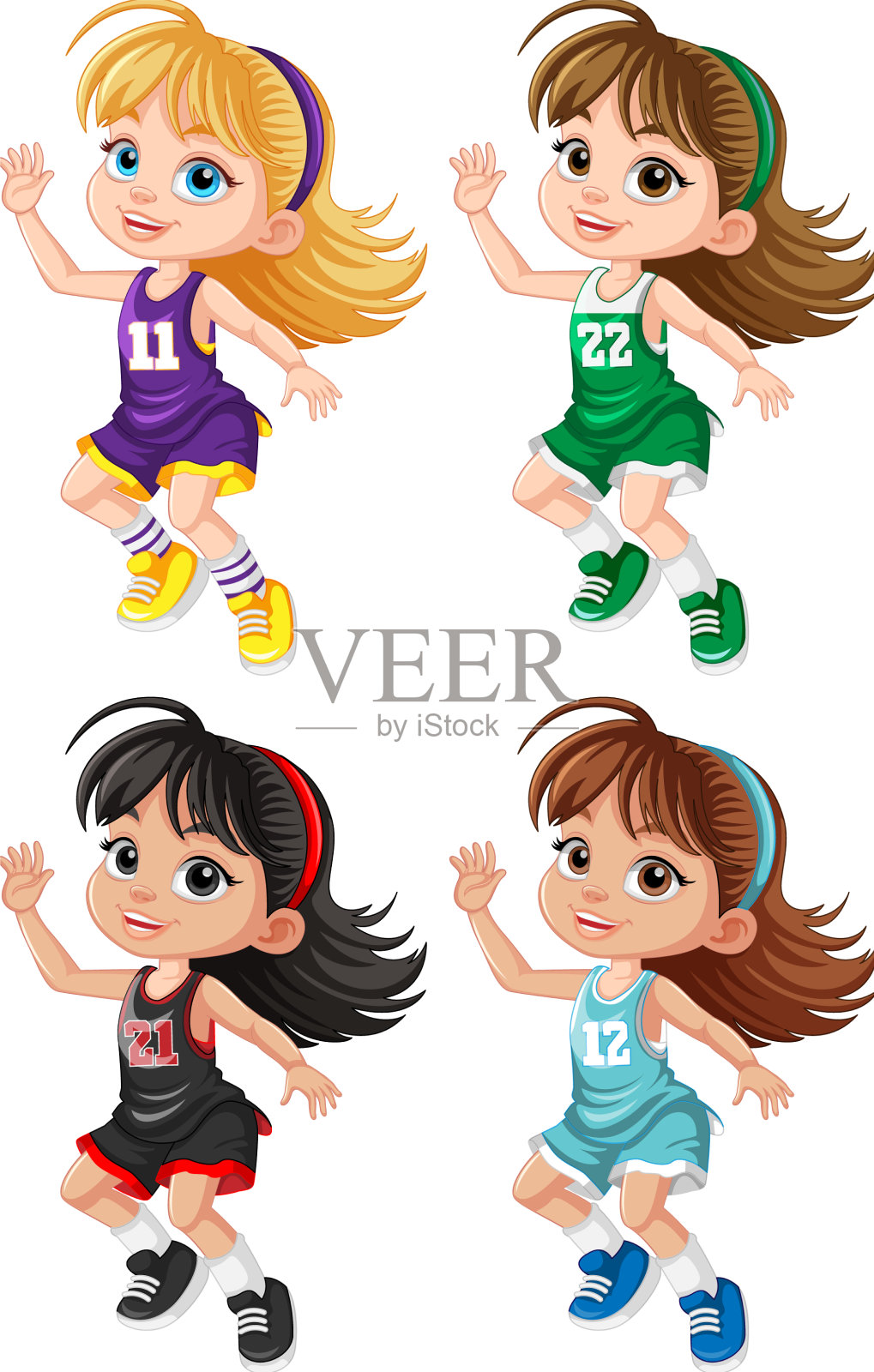 女篮球运动员卡通人物插画图片素材