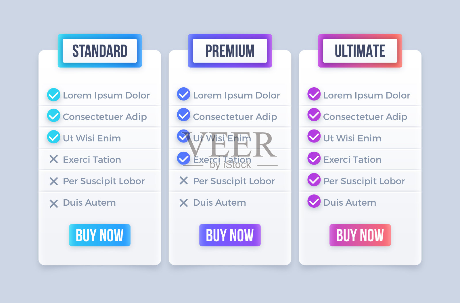 三个包选项标准Premium终极购买选项设计模板素材